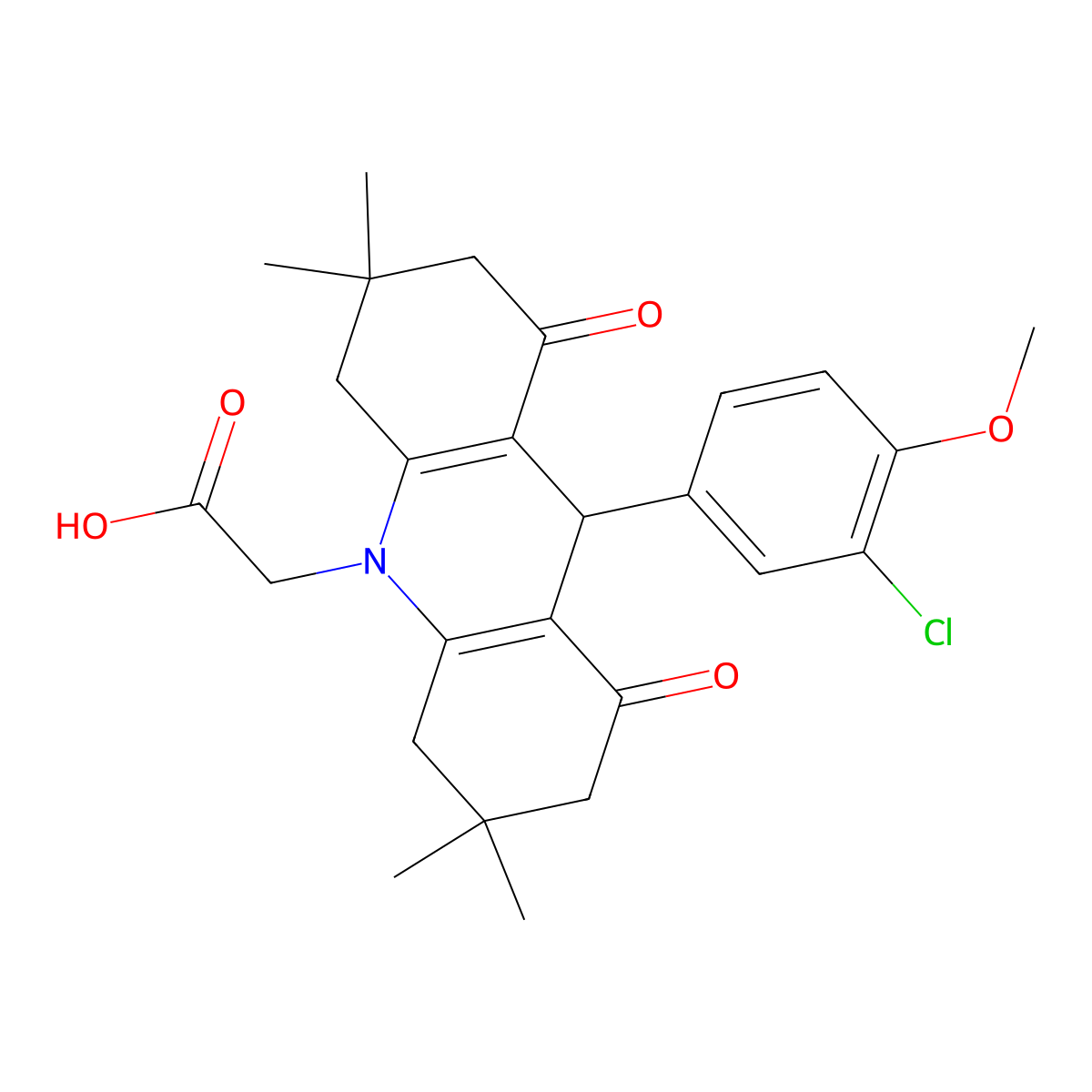 2-[9-(3-chloro-4-methoxyphenyl)-3,3,6,6-tetramethyl-1,8-dioxo-4,5,7,9-tetrahydro-2H-acridin-10-yl]acetic acid molecular structure, CAS 501354-69-4
