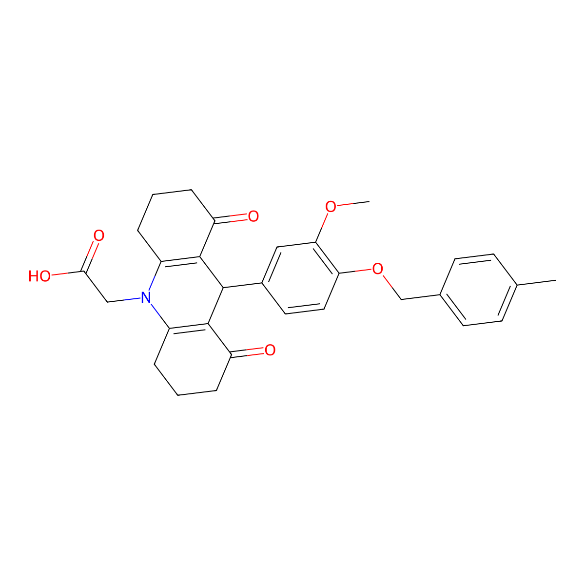 (9-{3-methoxy-4-[(4-methylbenzyl)oxy]phenyl}-1,8-dioxo-2,3,4,5,6,7,8,9-octahydro-10(1H)-acridinyl)acetic acid molecular structure, CAS 501354-91-2