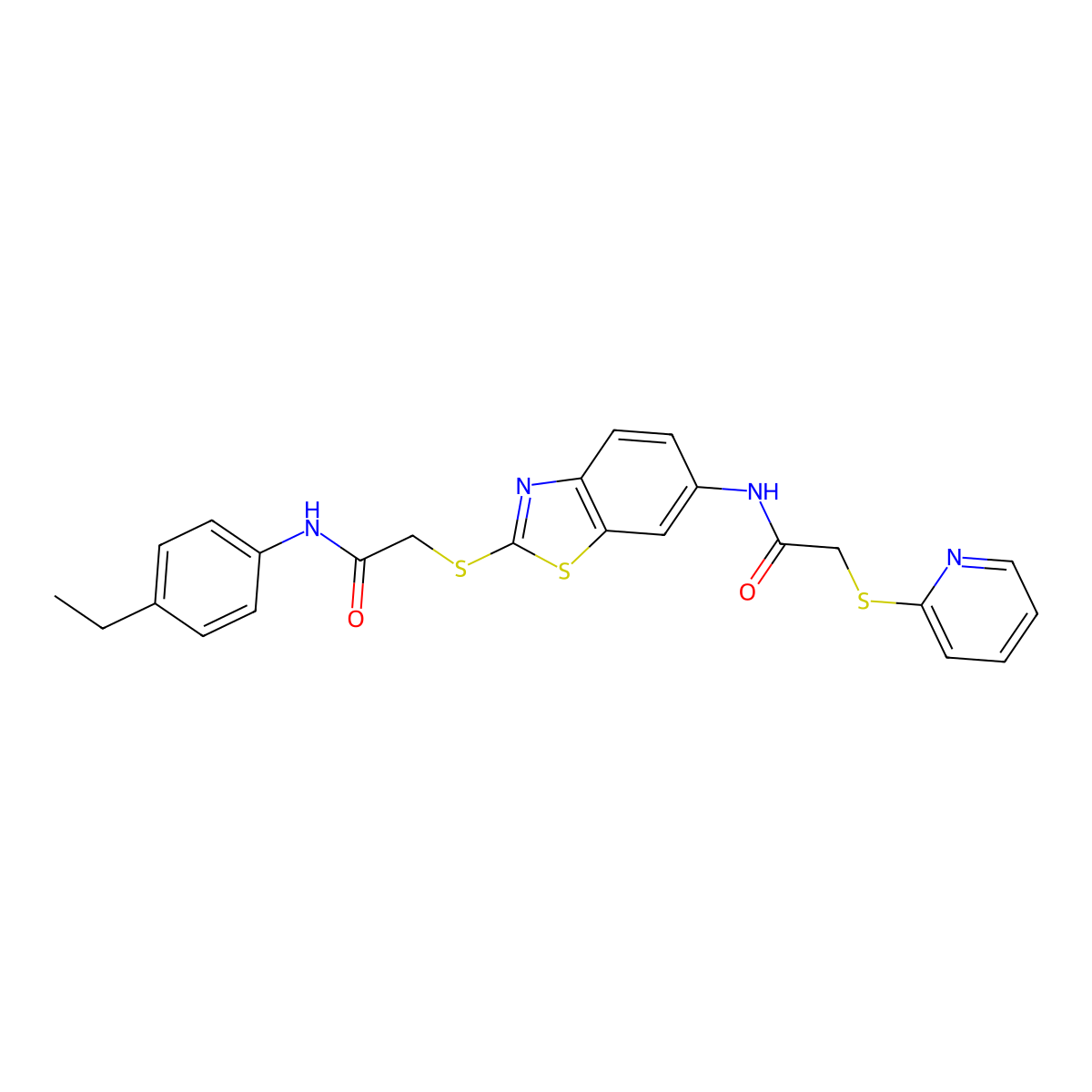 N-[2-[2-(4-ethylanilino)-2-oxoethyl]sulfanyl-1,3-benzothiazol-6-yl]-2-pyridin-2-ylsulfanylacetamide molecular structure, CAS 501354-95-6