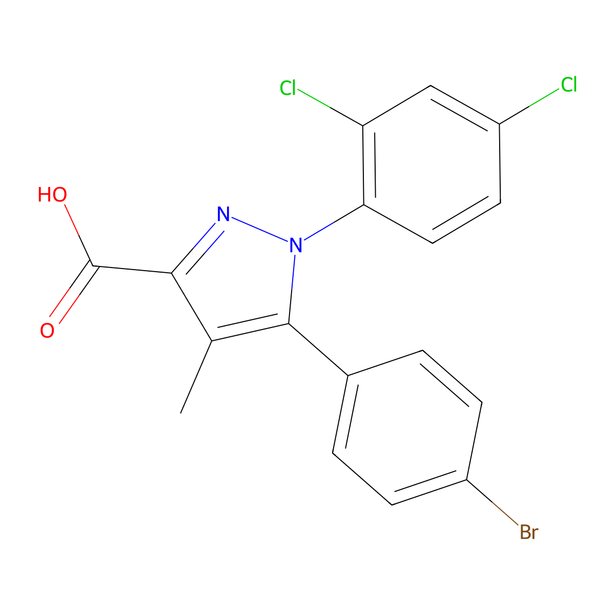 5-(4-bromophenyl)-1-(2,4-dichlorophenyl)-4-methyl-1H-pyrazole-3-carboxylic acid molecular structure, CAS 501423-63-8