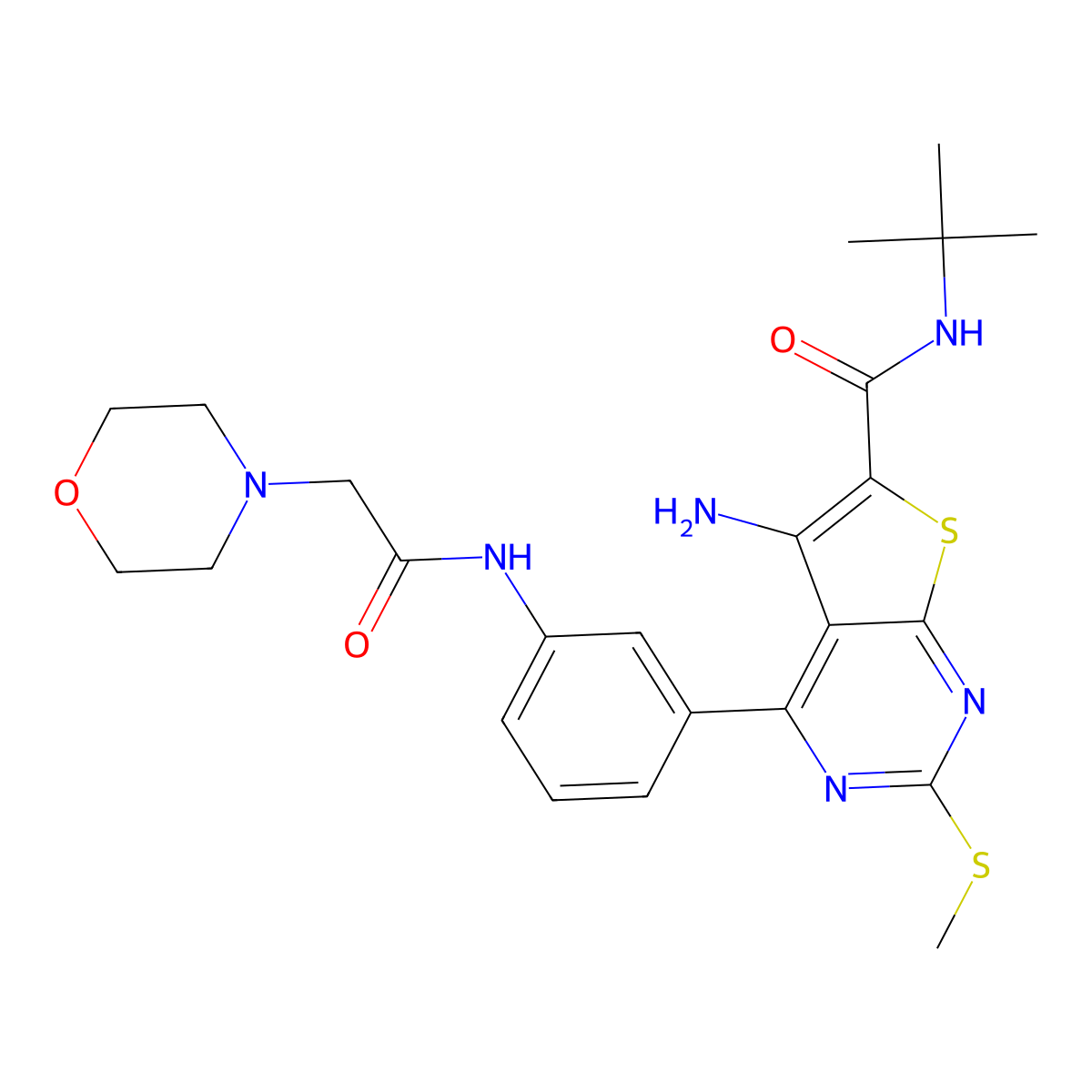 5-Amino-2-methylsulfanyl-4-(3-(2-morpholin-4-ylacetylamino)phenyl)thieno(2,3-d)pyrimidine-6-carboxylic acid tert-butylamide molecular structure, CAS 501444-88-8