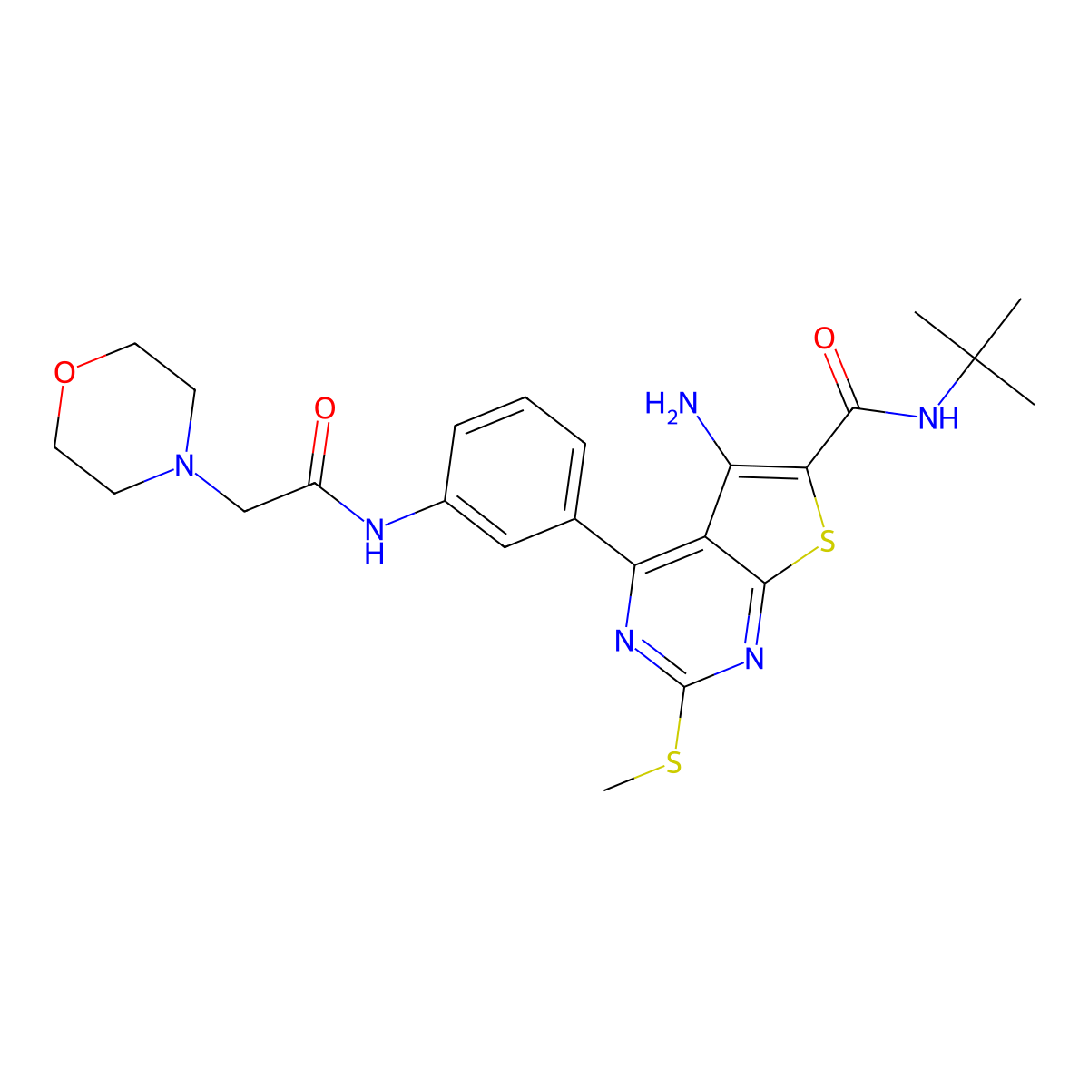 5-Amino-2-methylsulfanyl-4-(3-(2-morpholin-4-ylacetylamino)phenyl)thieno(2,3-d)pyrimidine-6-carboxylic acid tert-butylamide molecular structure, CAS 501444-88-8