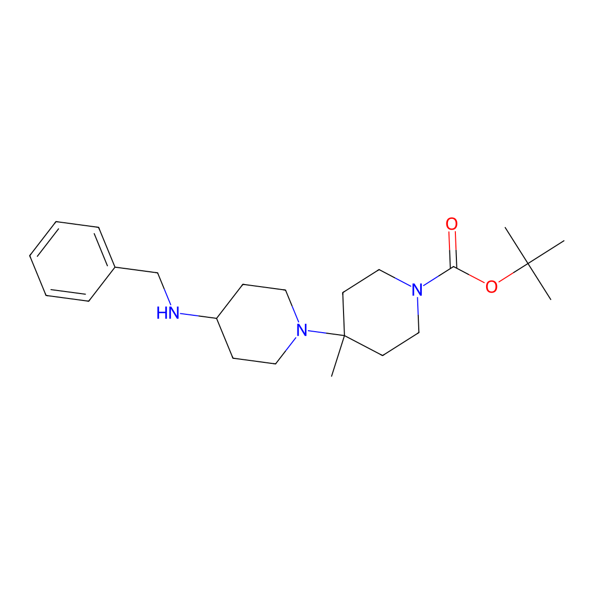 Tert-butyl 4-(benzylamino)-4'-methyl-1,4'-bipiperidine-1'-carboxylate molecular structure, CAS 501446-78-2