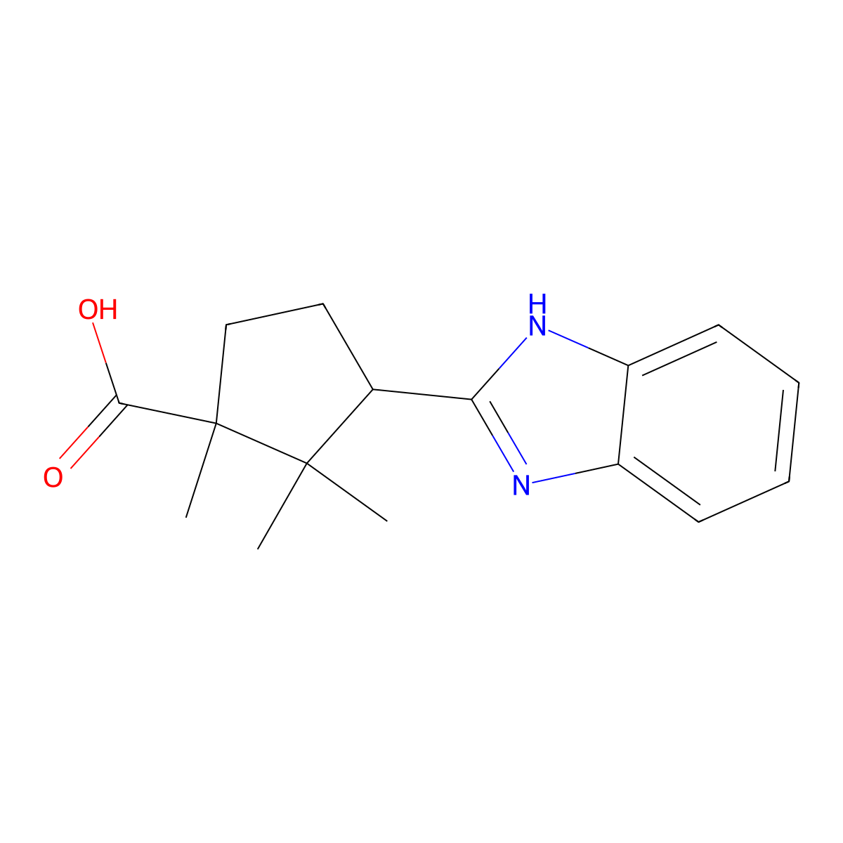 (1S,3R)-3-(1H-benzimidazol-2-yl)-1,2,2-trimethylcyclopentane-1-carboxylic acid molecular structure, CAS 501447-09-2