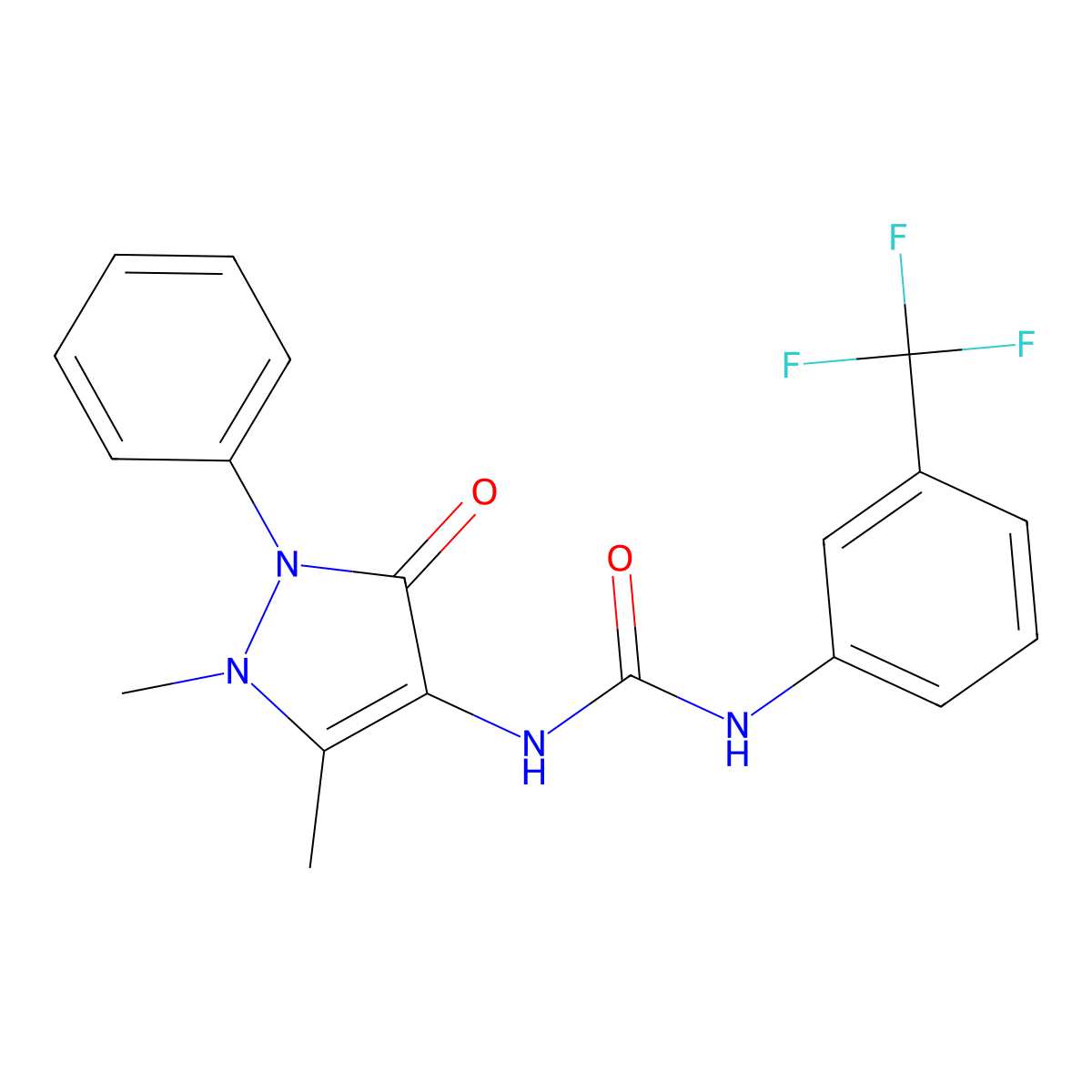 3-(1,5-dimethyl-3-oxo-2-phenyl-2,3-dihydro-1H-pyrazol-4-yl)-1-[3-(trifluoromethyl)phenyl]urea molecular structure, CAS 501685-13-8