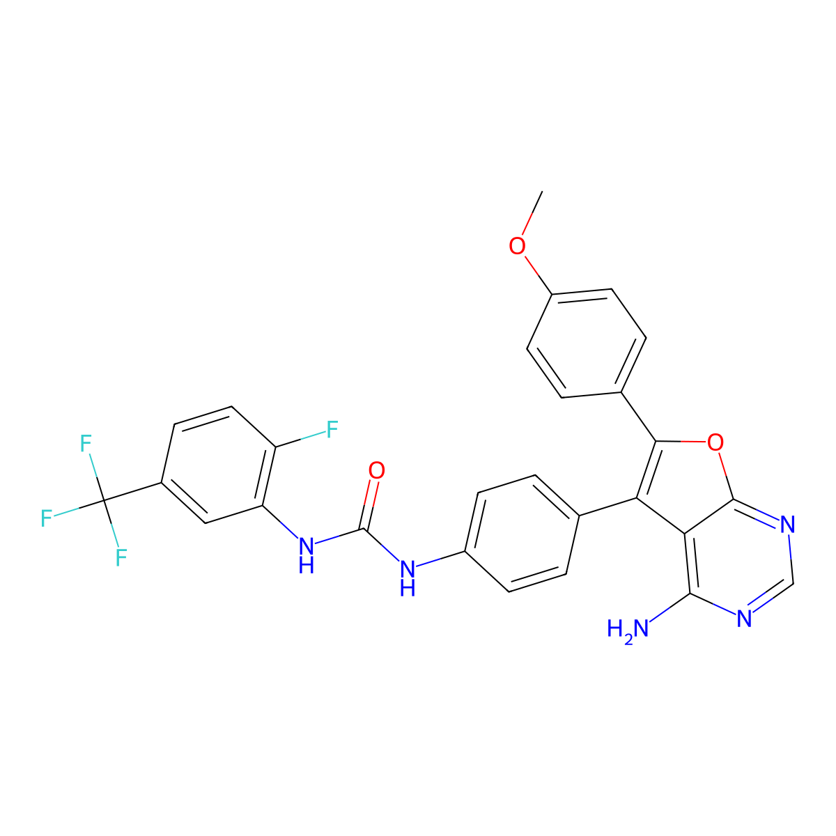 1-(4-(4-Amino-6-(4-methoxyphenyl)furo(2,3-d)pyrimidin-5-yl)phenyl)-3-(2-fluoro-5-(trifluoromethyl)phenyl)urea molecular structure, CAS 501693-25-0