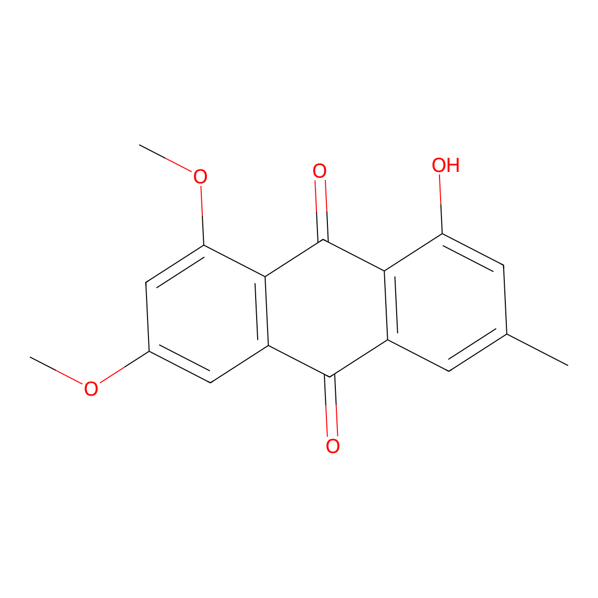 1-Hydroxy-6,8-dimethoxy-3-methyl-9,10-anthracenedione molecular structure, CAS 5018-84-8