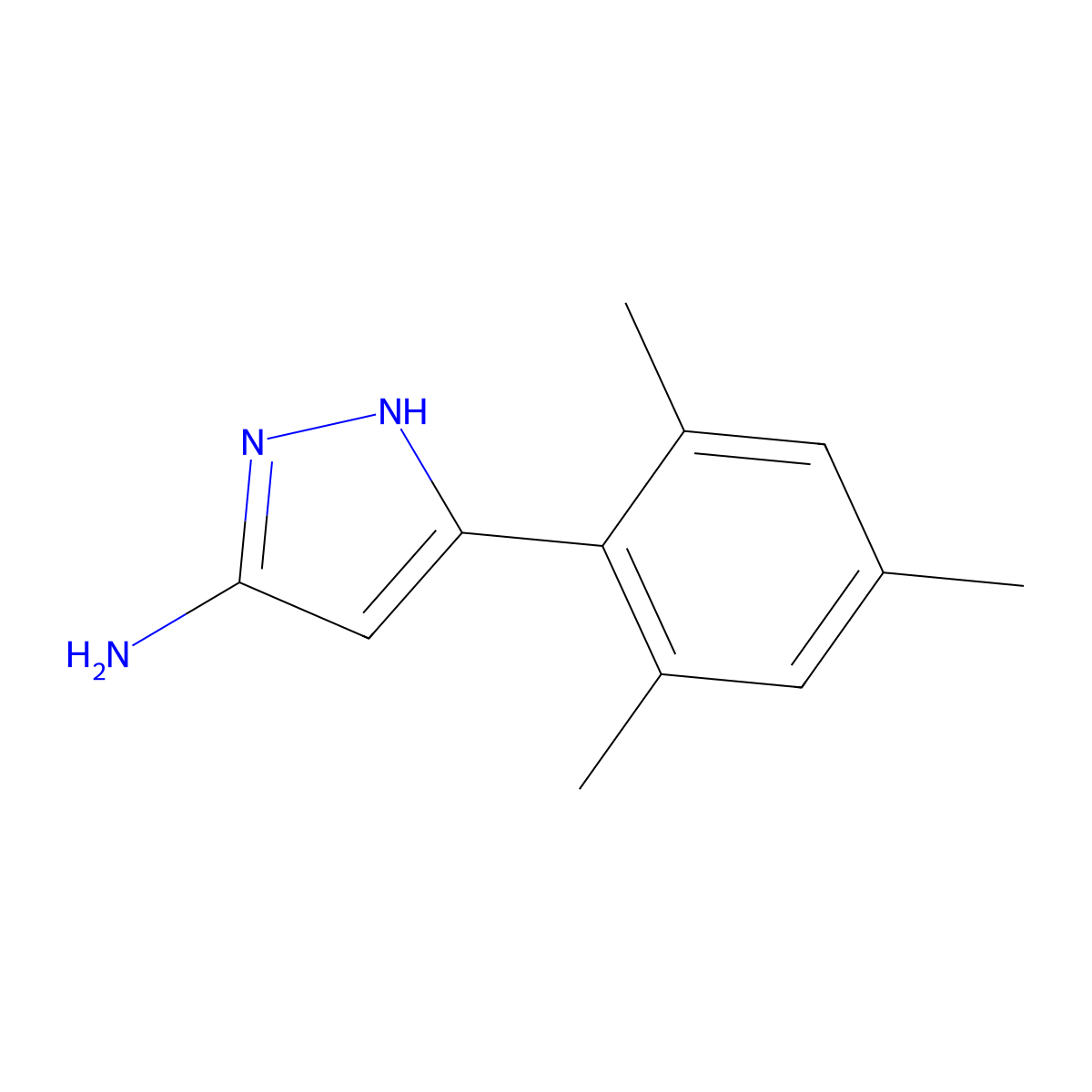 5-(2,4,6-trimethylphenyl)-1H-pyrazol-3-amine molecular structure, CAS 501902-69-8