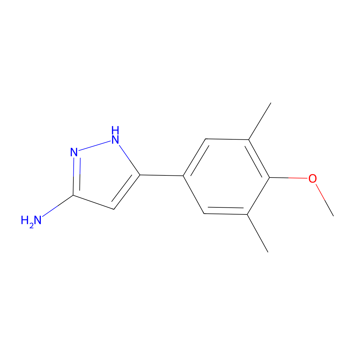 5-(4-methoxy-3,5-dimethylphenyl)-1H-pyrazol-3-amine molecular structure, CAS 501903-07-7
