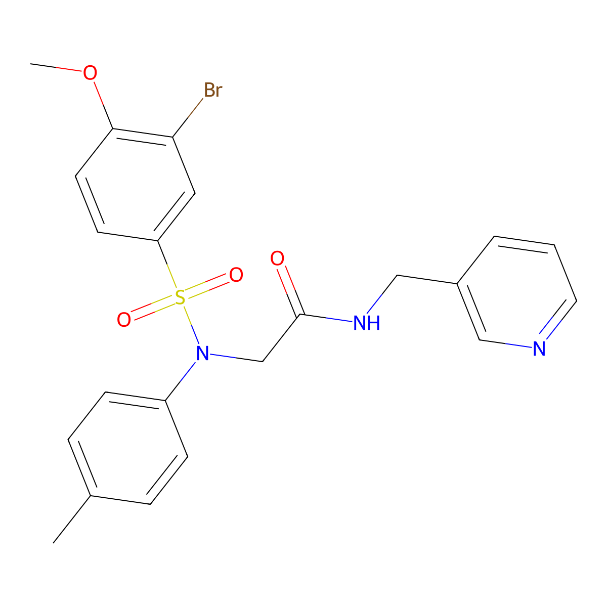 2-(N-(3-bromo-4-methoxyphenyl)sulfonyl-4-methylanilino)-N-(pyridin-3-ylmethyl)acetamide molecular structure, CAS 501912-95-4