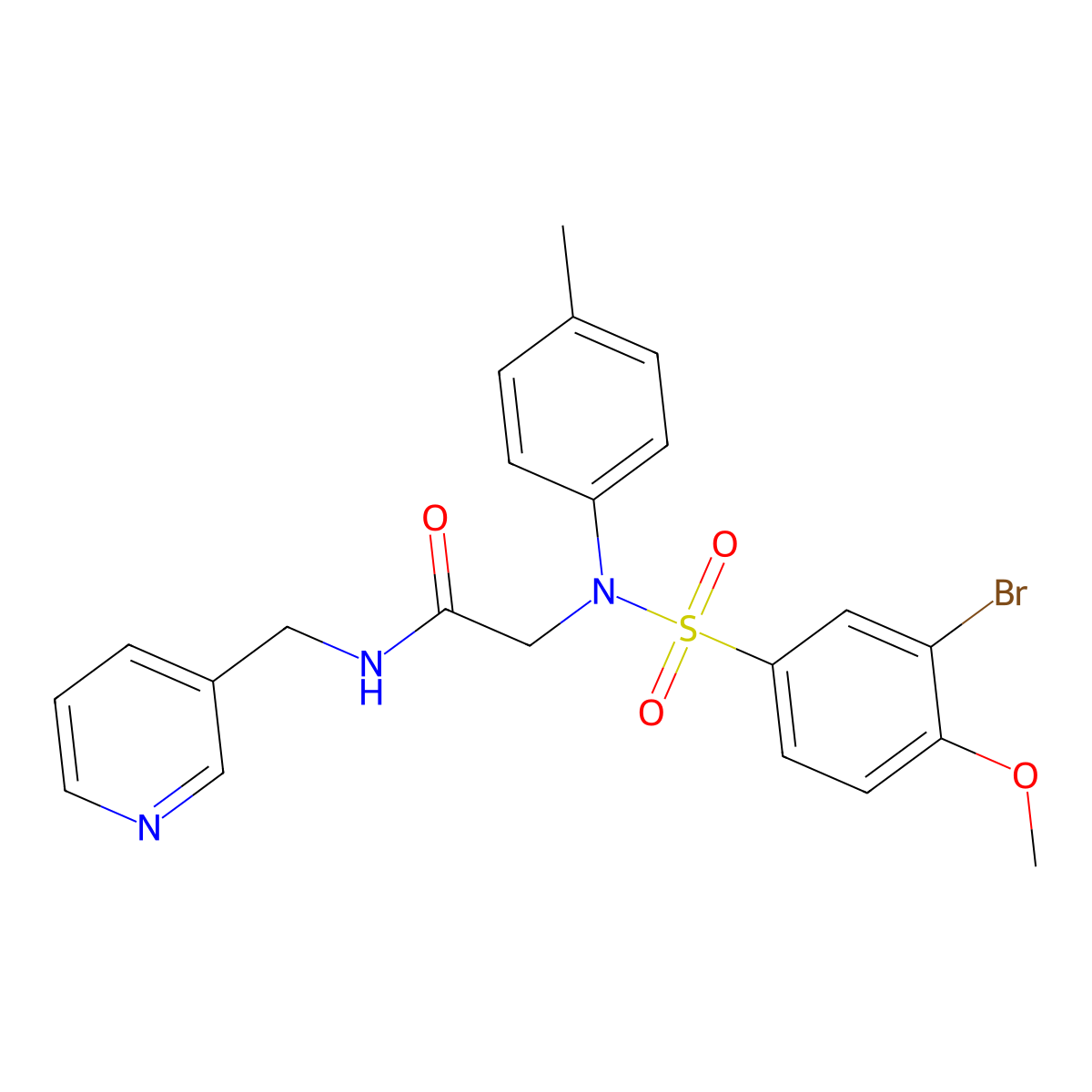 2-(N-(3-bromo-4-methoxyphenyl)sulfonyl-4-methylanilino)-N-(pyridin-3-ylmethyl)acetamide molecular structure, CAS 501912-95-4