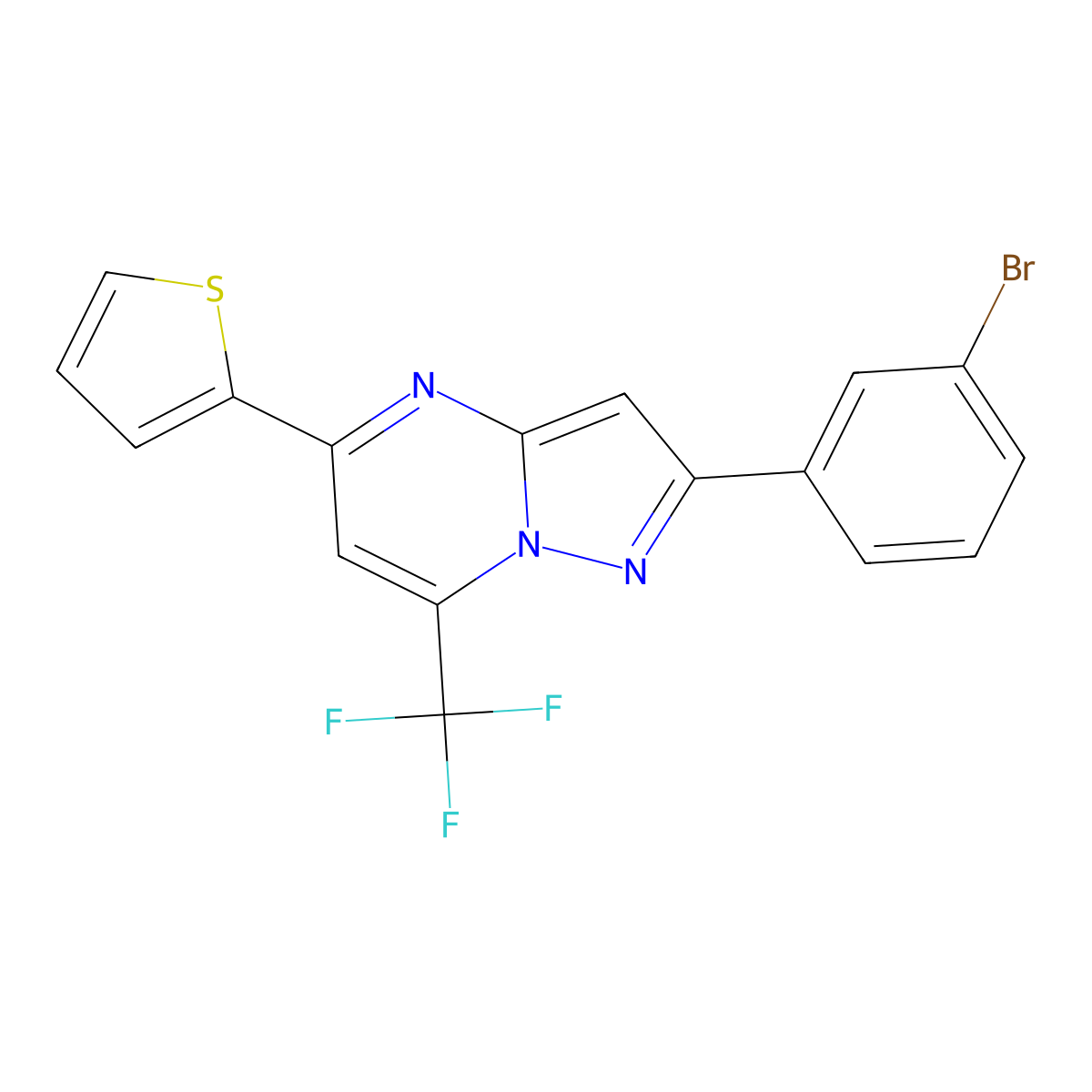 2-(3-Bromophenyl)-5-thien-2-yl-7-(trifluoromethyl)pyrazolo[1,5-a]pyrimidine molecular structure, CAS 501914-28-9