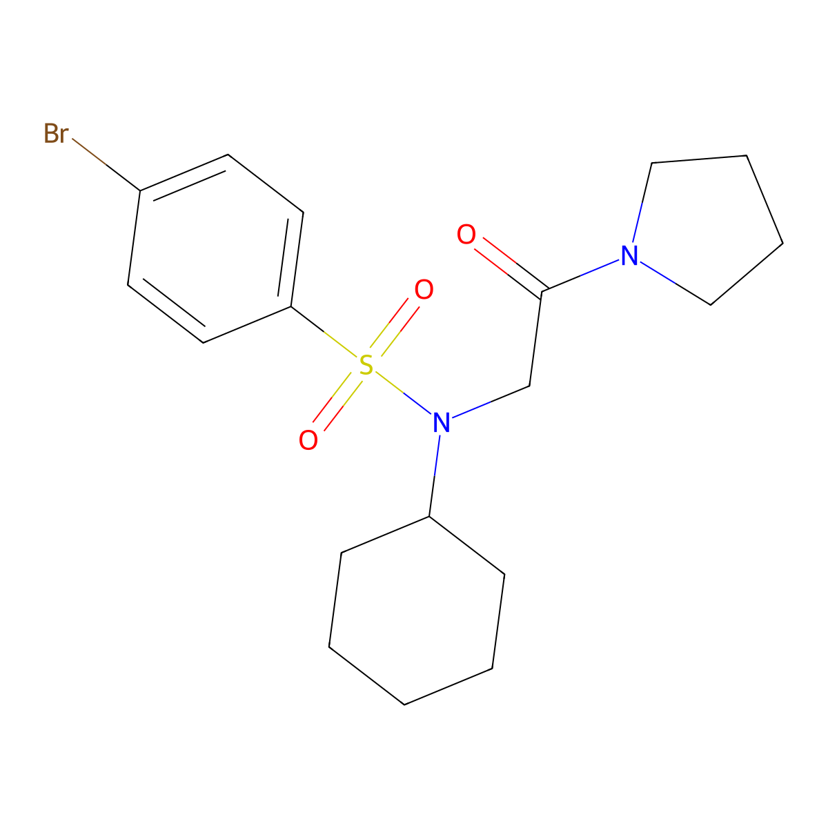 4-bromo-N-cyclohexyl-N-(2-oxo-2-pyrrolidin-1-ylethyl)benzenesulfonamide molecular structure, CAS 501914-59-6
