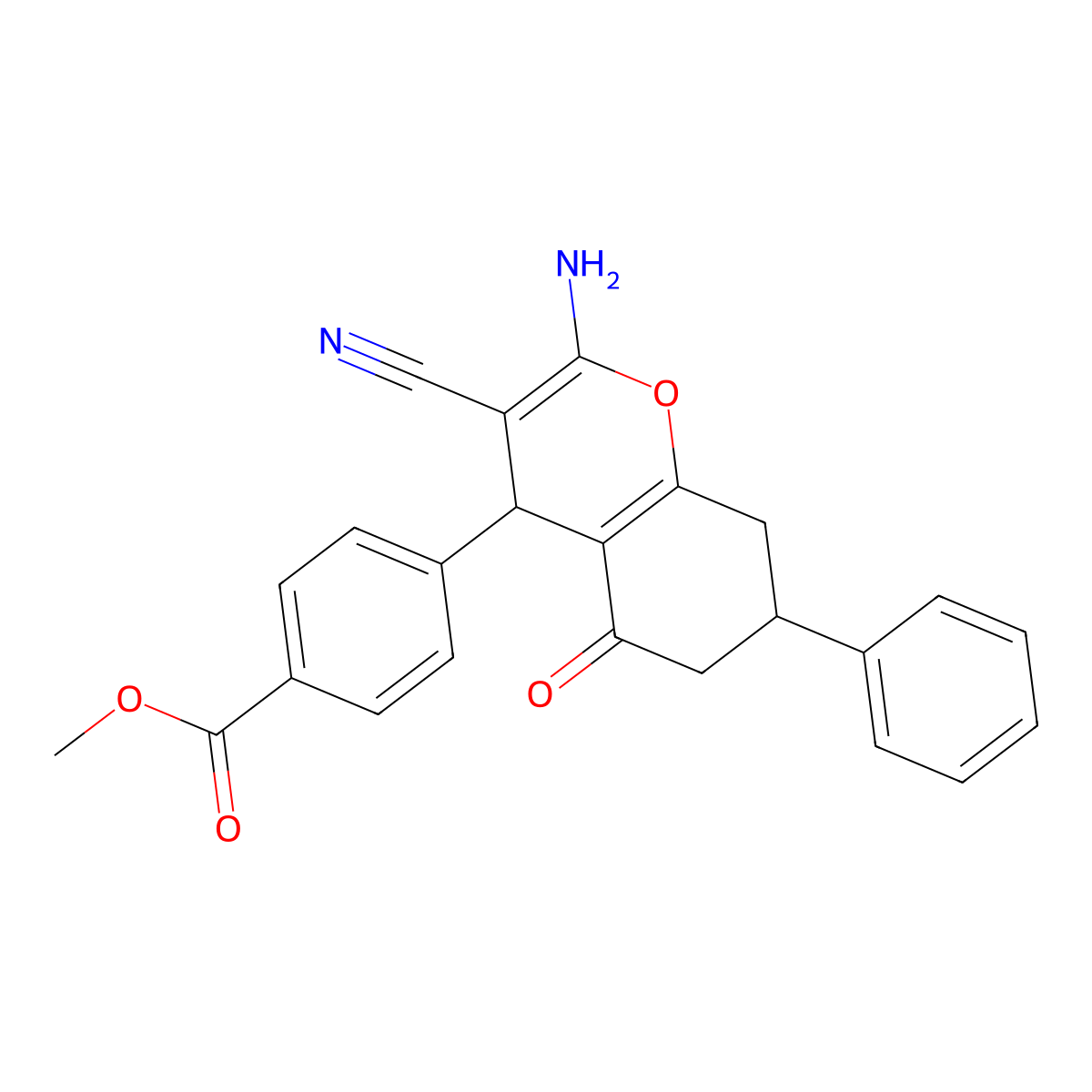 methyl 4-(2-amino-3-cyano-5-oxo-7-phenyl-5,6,7,8-tetrahydro-4H-chromen-4-yl)benzoate molecular structure, CAS 501915-31-7
