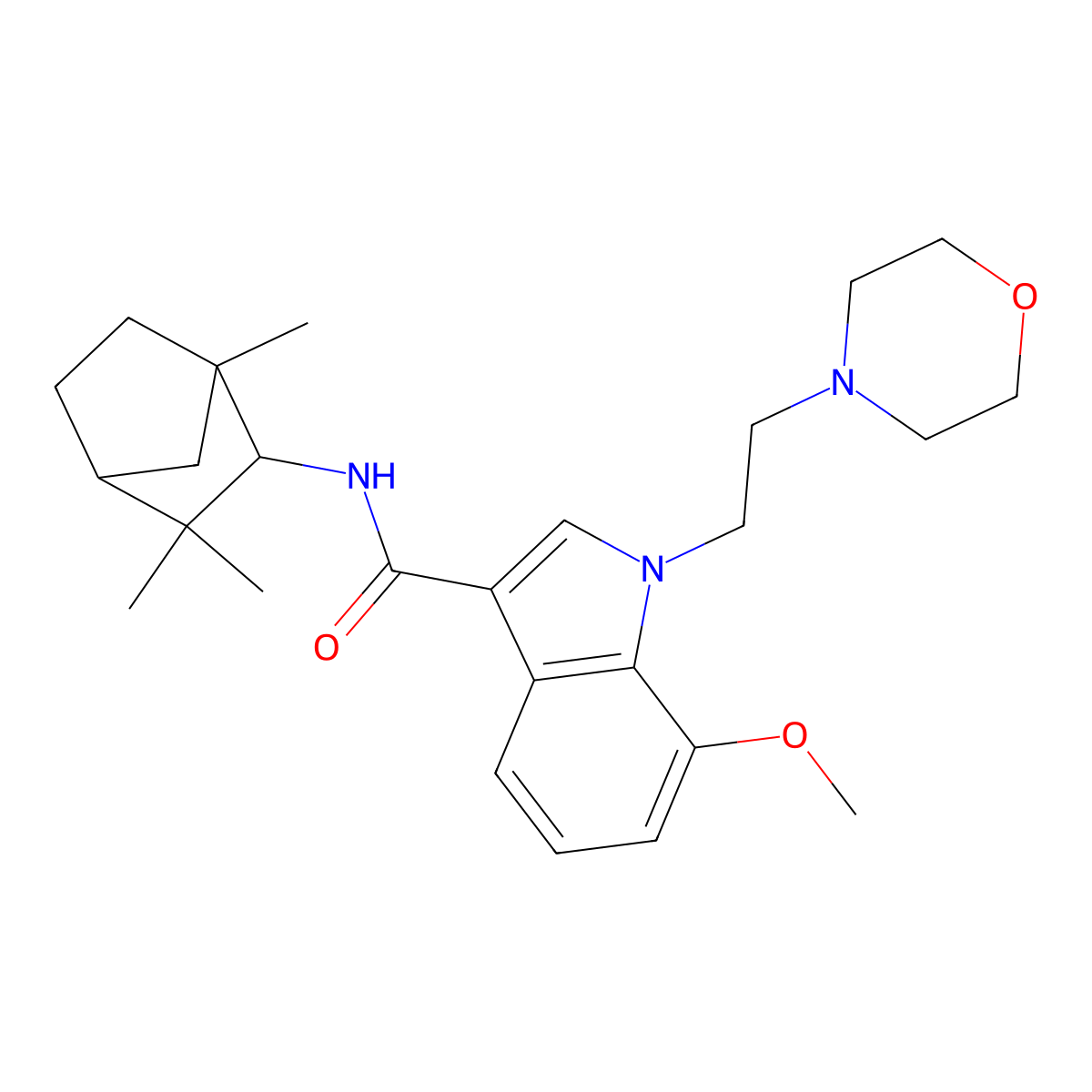 7-Methoxy-1-(2-morpholinoethyl)-N-((1S,4R)-1,3,3-trimethylbicyclo(2.2.1)heptan-2-yl)-1H-indole-3-carboxamide molecular structure, CAS 501926-82-5
