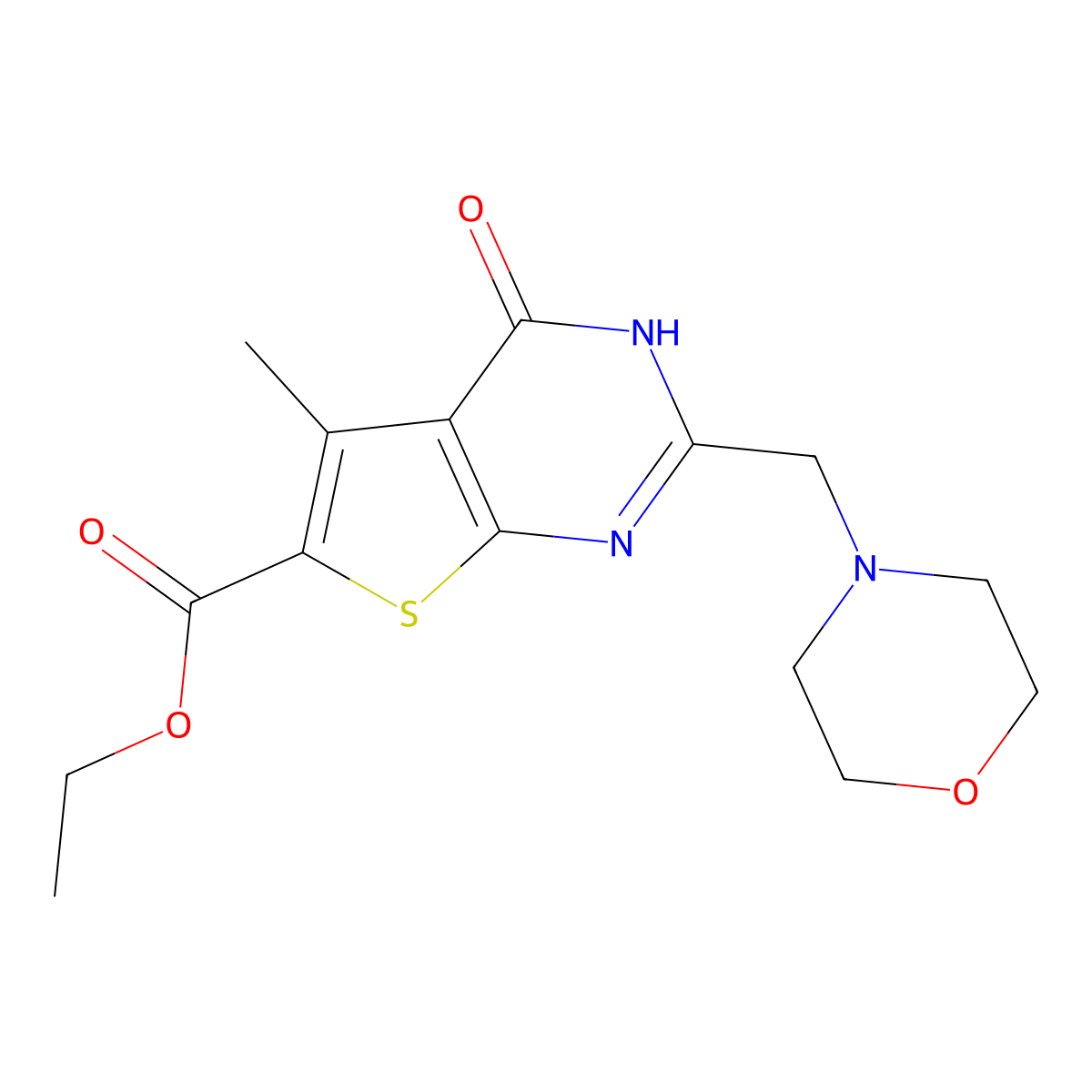 Ethyl 5-methyl-2-(morpholinomethyl)-4-oxo-3,4-dihydrothieno[2,3-d]pyrimidine-6-carboxylate molecular structure, CAS 501934-76-5
