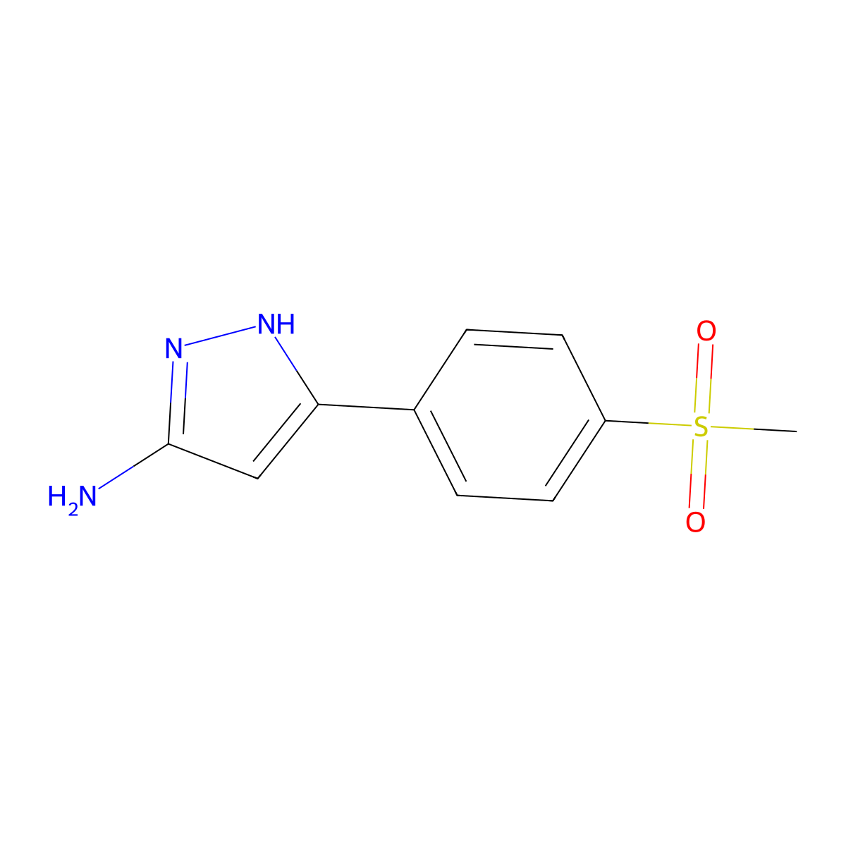 5-(4-methylsulfonylphenyl)-1H-pyrazol-3-amine molecular structure, CAS 502133-15-5