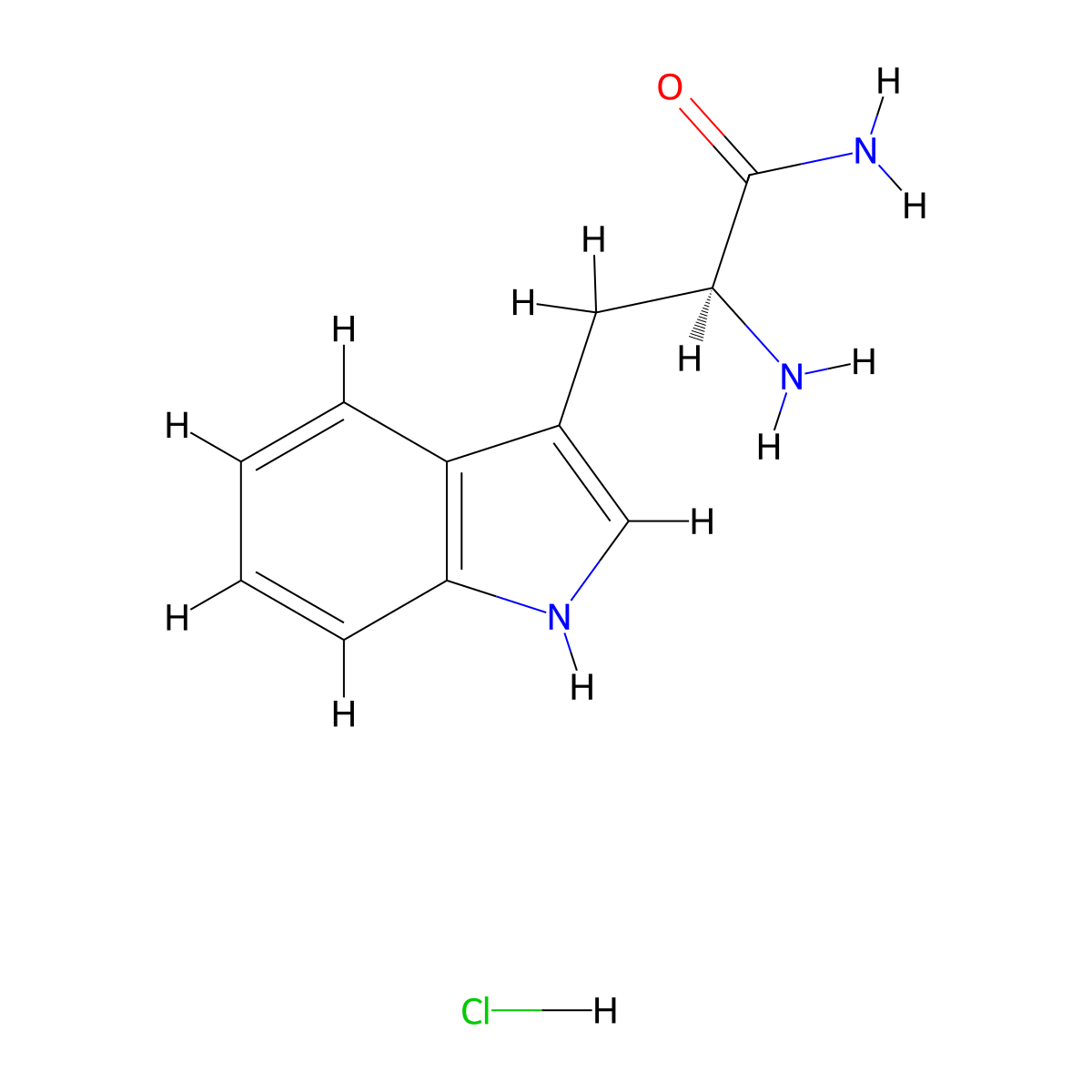 1H-Indole-3-propanamide, alpha-amino-, hydrochloride (1:1), (alphaS)- molecular structure, CAS 5022-65-1