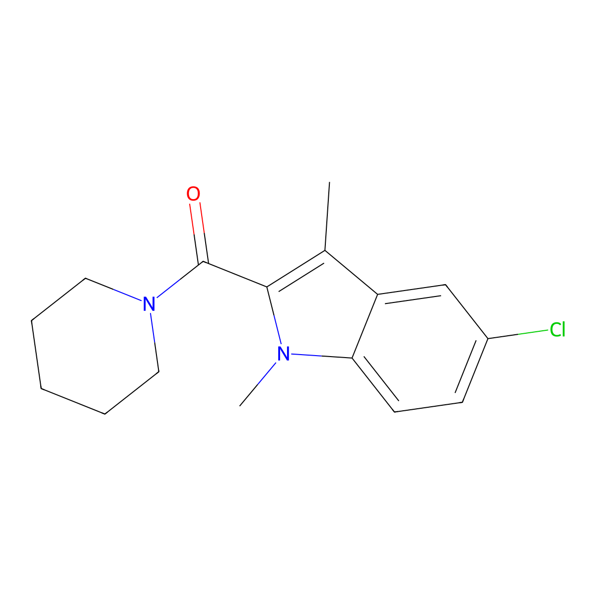 (5-chloro-1,3-dimethyl-1H-indol-2-yl)(piperidin-1-yl)methanone molecular structure, CAS 502424-36-4