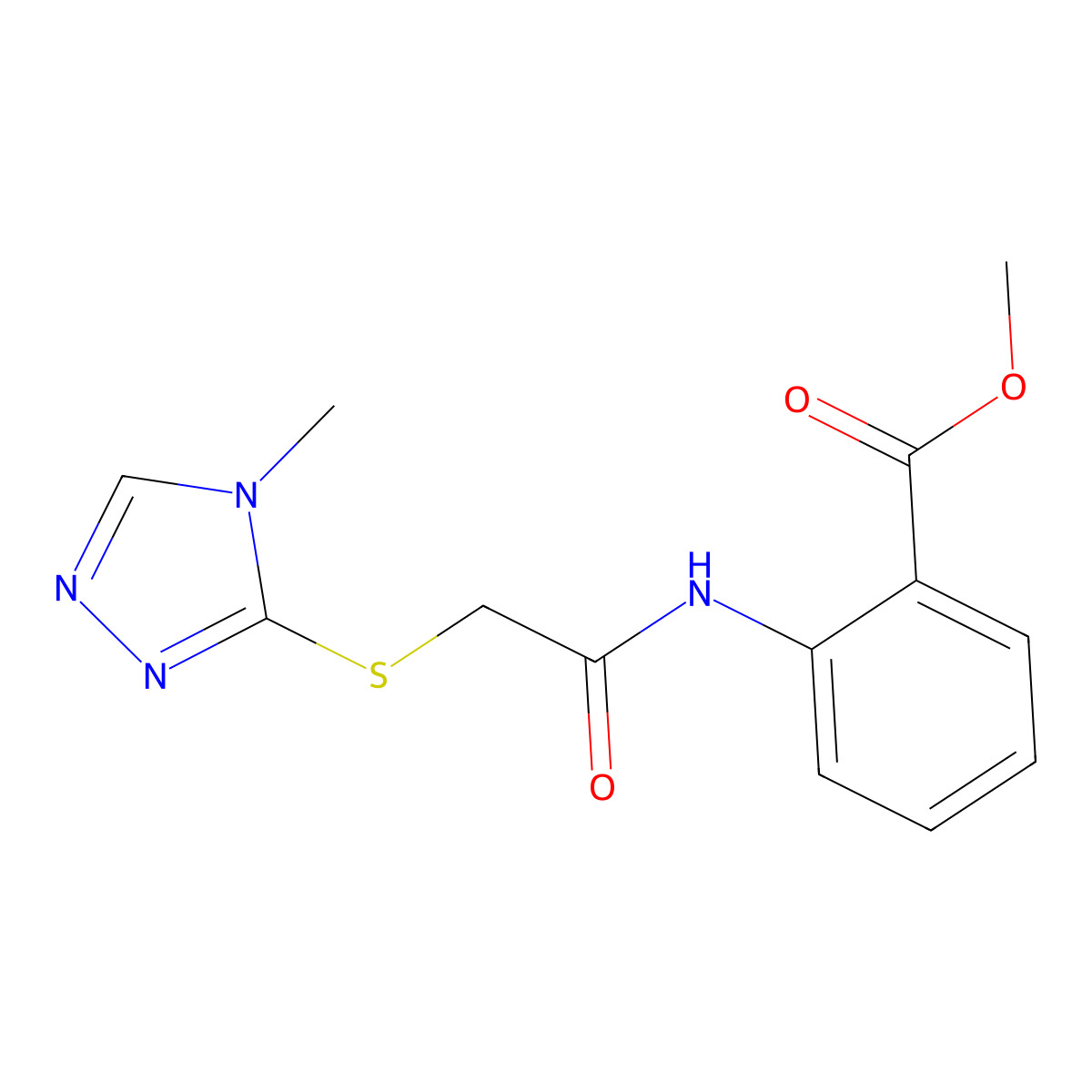 methyl 2-({[(4-methyl-4H-1,2,4-triazol-3-yl)sulfanyl]acetyl}amino)benzoate molecular structure, CAS 502492-16-2