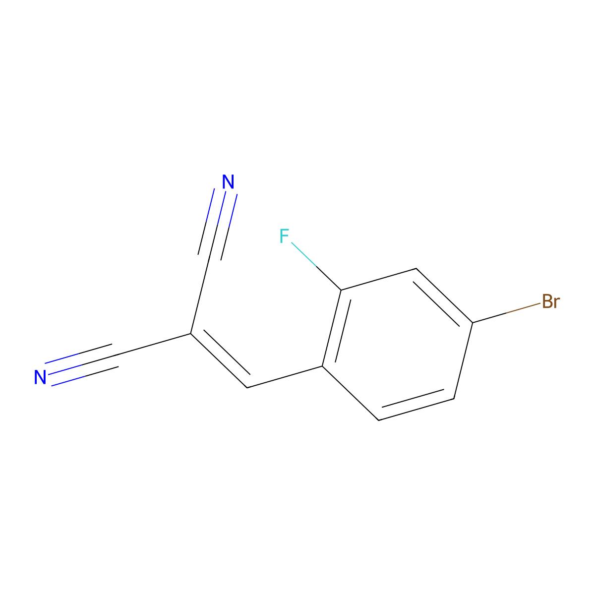2-[(4-Bromo-2-fluorophenyl)methylidene]propanedinitrile molecular structure, CAS 502496-31-3