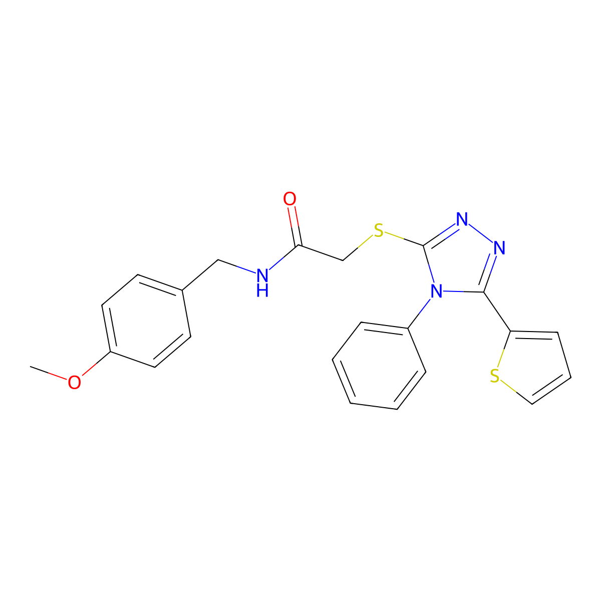 N-[(4-methoxyphenyl)methyl]-2-[(4-phenyl-5-thiophen-2-yl-1,2,4-triazol-3-yl)sulfanyl]acetamide molecular structure, CAS 502553-59-5