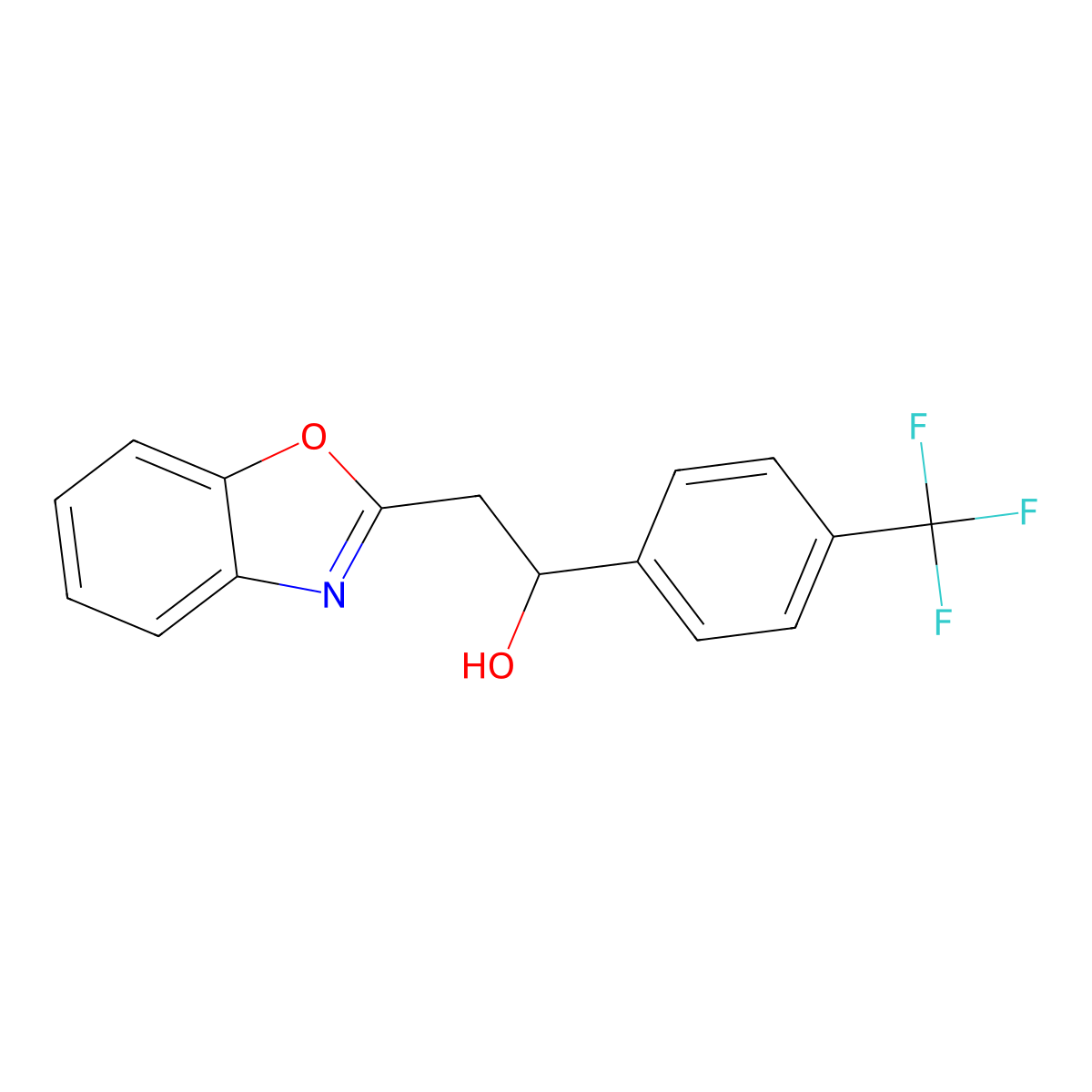2-Benzoxazol-2-yl-1-(4-trifluoromethylphenyl)-ethanol molecular structure, CAS 502625-50-5