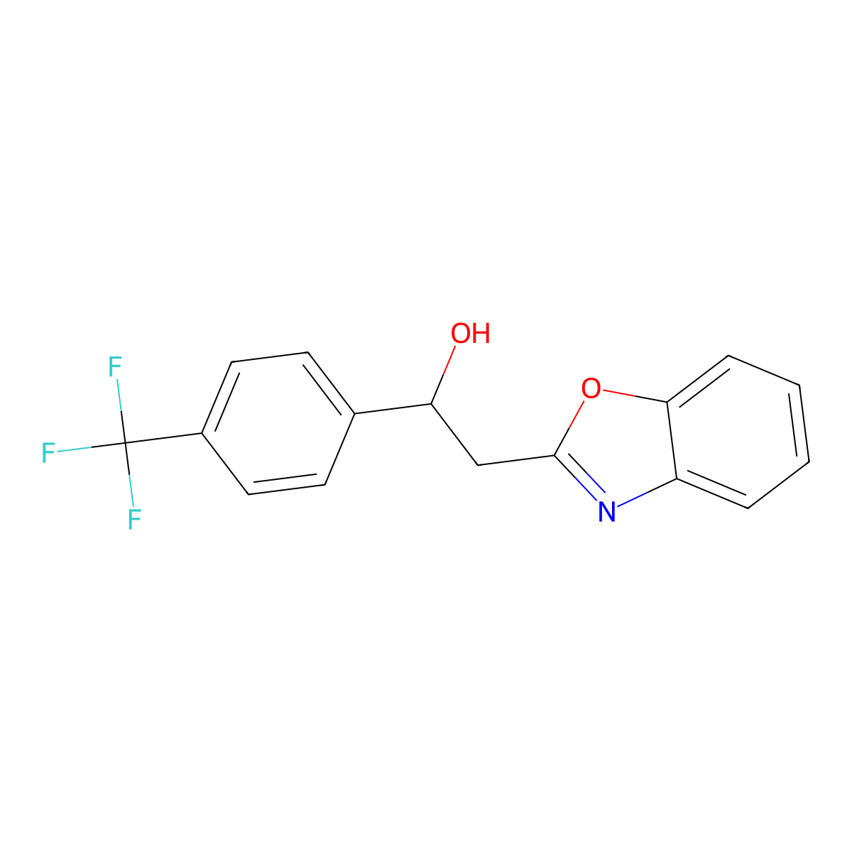 2-Benzoxazol-2-yl-1-(4-trifluoromethylphenyl)-ethanol molecular structure, CAS 502625-50-5