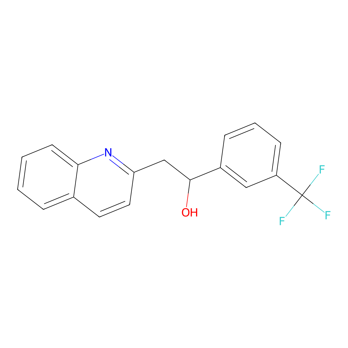 2-Quinolin-2-yl-1-(3-trifluoromethylphenyl)ethanol molecular structure, CAS 502625-52-7