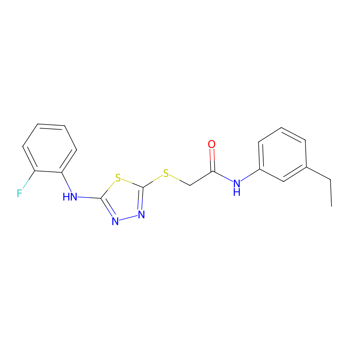 N-(3-ethylphenyl)-2-({5-[(2-fluorophenyl)amino]-1,3,4-thiadiazol-2-yl}sulfanyl)acetamide molecular structure, CAS 502703-27-7