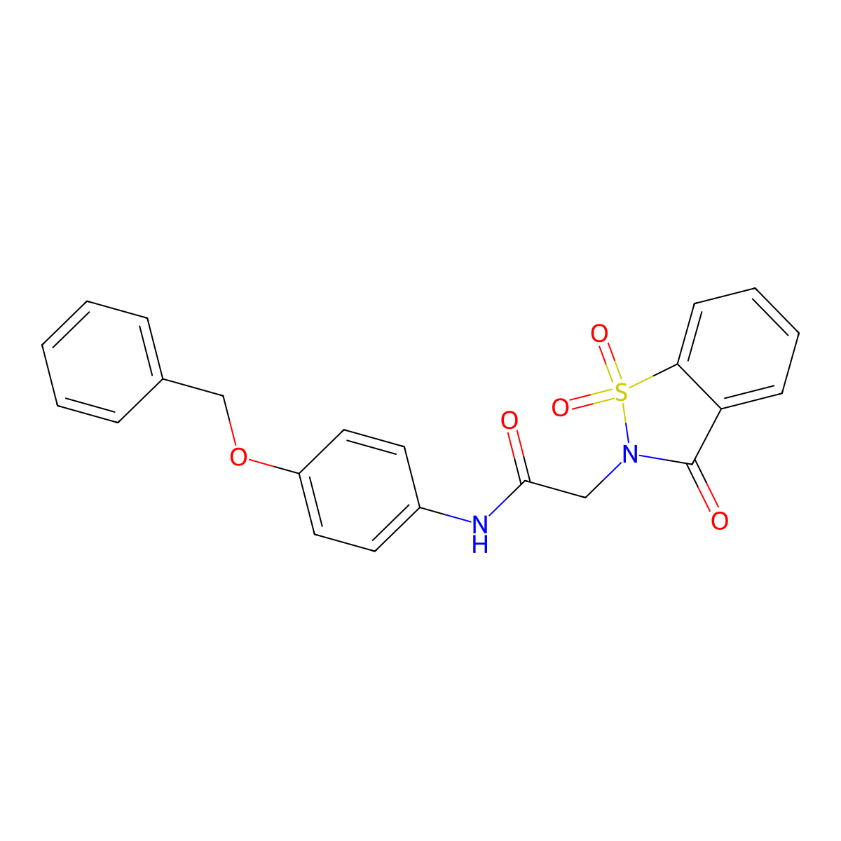 N-(4-phenylmethoxyphenyl)-2-(1,1,3-trioxo-1,2-benzothiazol-2-yl)acetamide molecular structure, CAS 502706-56-1