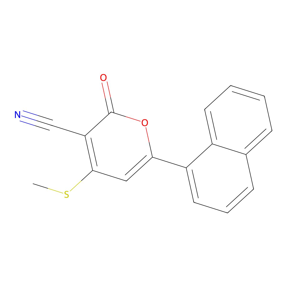 2H-Pyran-3-carbonitrile, 4-(methylthio)-6-(1-naphthalenyl)-2-oxo- molecular structure, CAS 502706-65-2