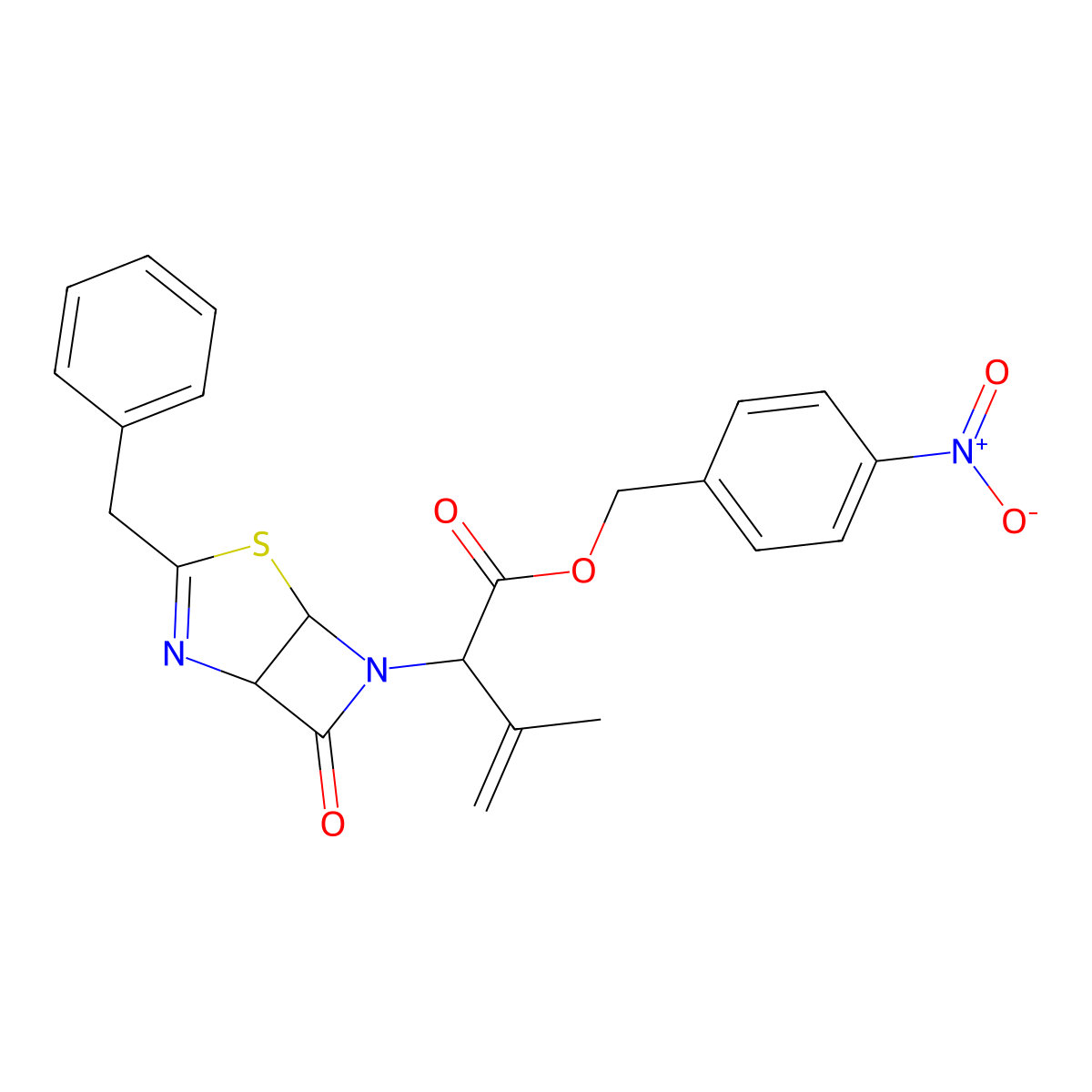 4-Nitrobenzyl 2-(3-benzyl-7-oxo-4-thia-2,6-diazabicyclo[3.2.0]hept-2-en-6-yl)-3-methylbut-3-enoate molecular structure, CAS 50272-96-3