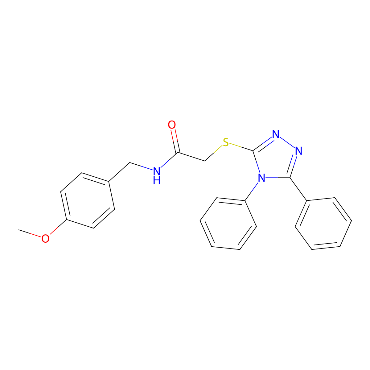 2-[(4,5-diphenyl-1,2,4-triazol-3-yl)sulfanyl]-N-[(4-methoxyphenyl)methyl]acetamide molecular structure, CAS 502724-28-9