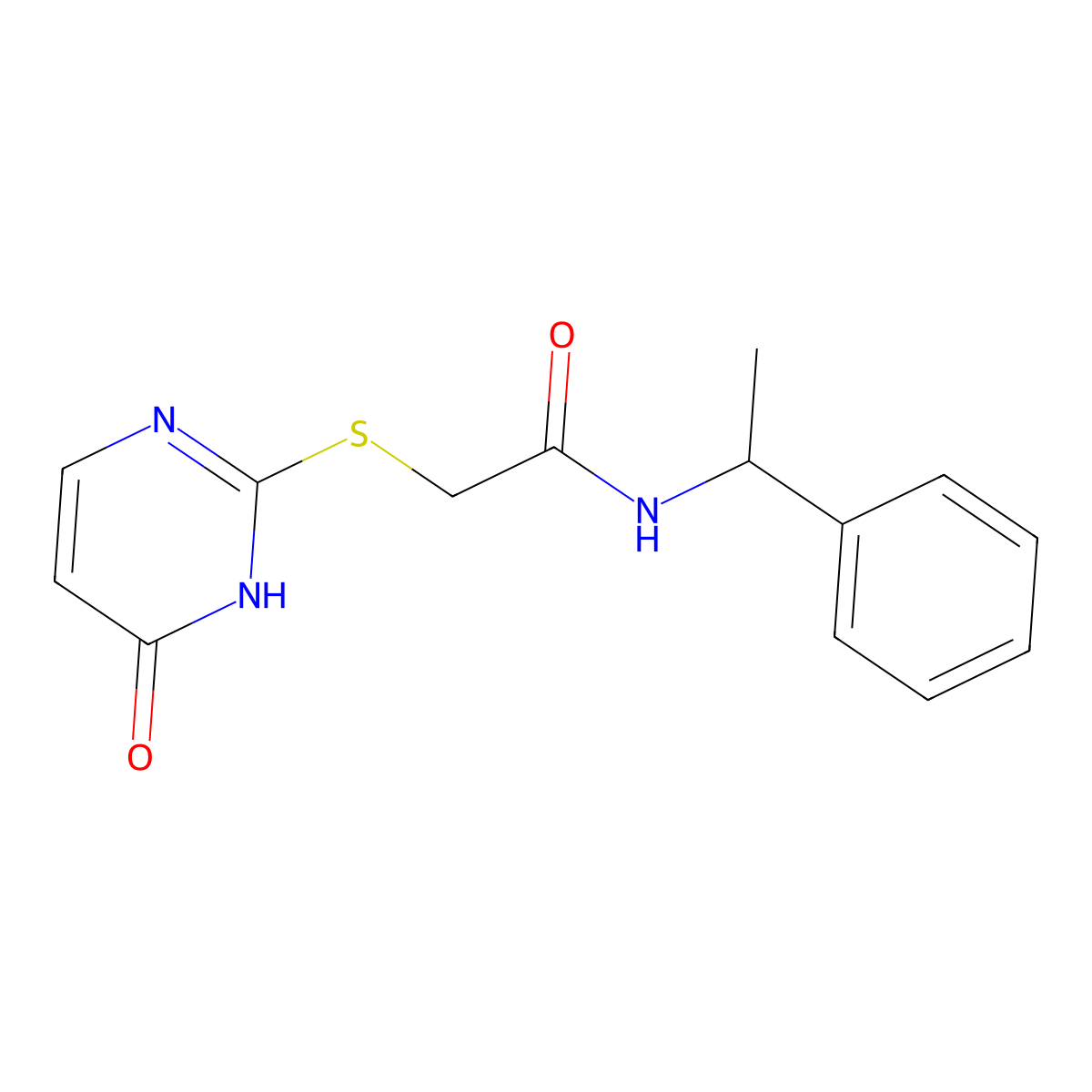 2-[(6-oxo-1,6-dihydropyrimidin-2-yl)sulfanyl]-N-(1-phenylethyl)acetamide molecular structure, CAS 502758-70-5