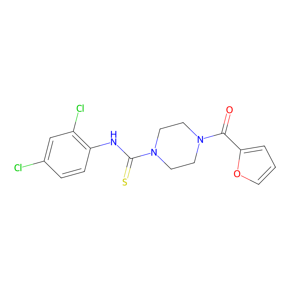 N-(2,4-dichlorophenyl)-4-(furan-2-carbonyl)piperazine-1-carbothioamide molecular structure, CAS 502758-83-0