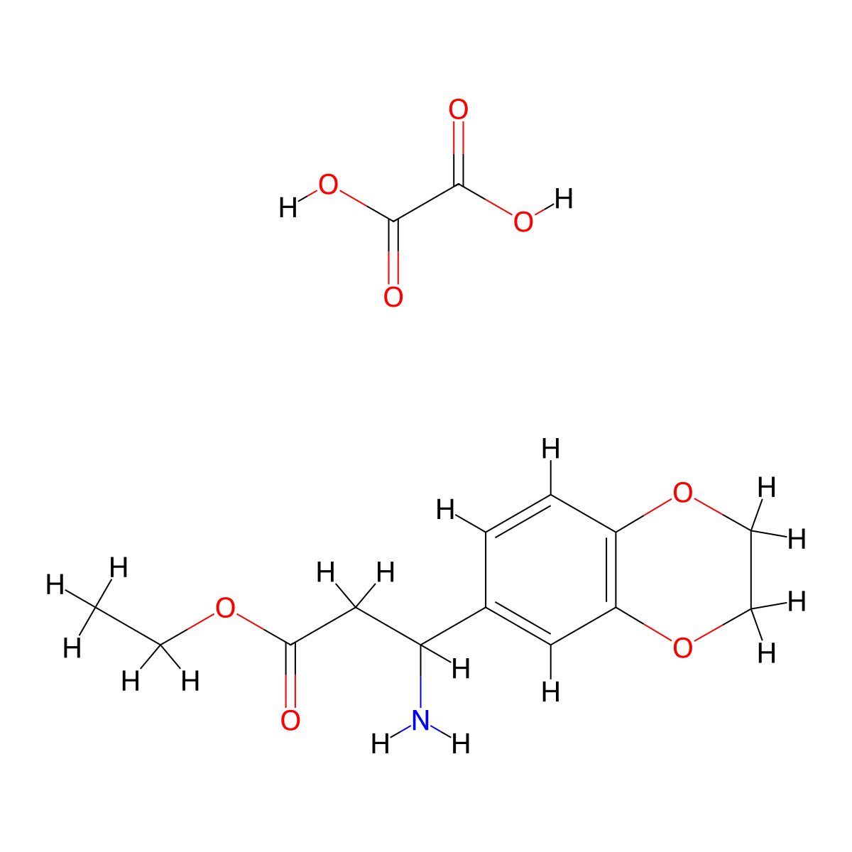 Ethyl 3-amino-3-(2,3-dihydro-1,4-benzodioxin-6-yl)propanoate oxalate molecular structure, CAS 502842-68-4