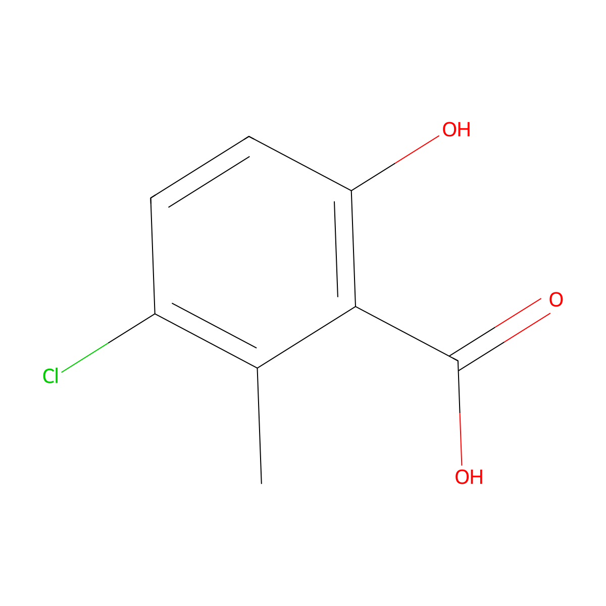 3-Chloro-6-hydroxy-2-methylbenzoic acid molecular structure, CAS 502847-07-6