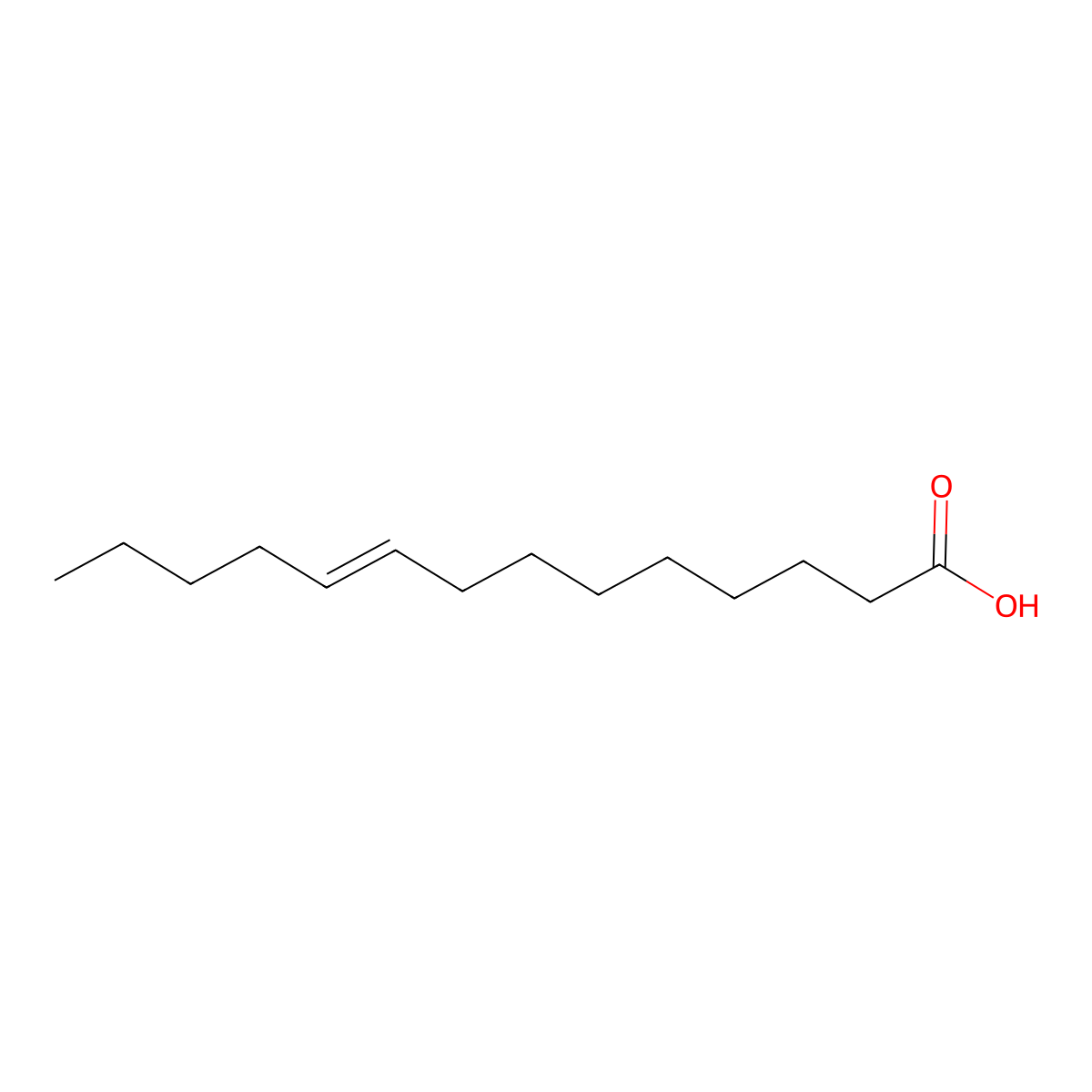 Myristelaidic acid molecular structure, CAS 50286-30-1