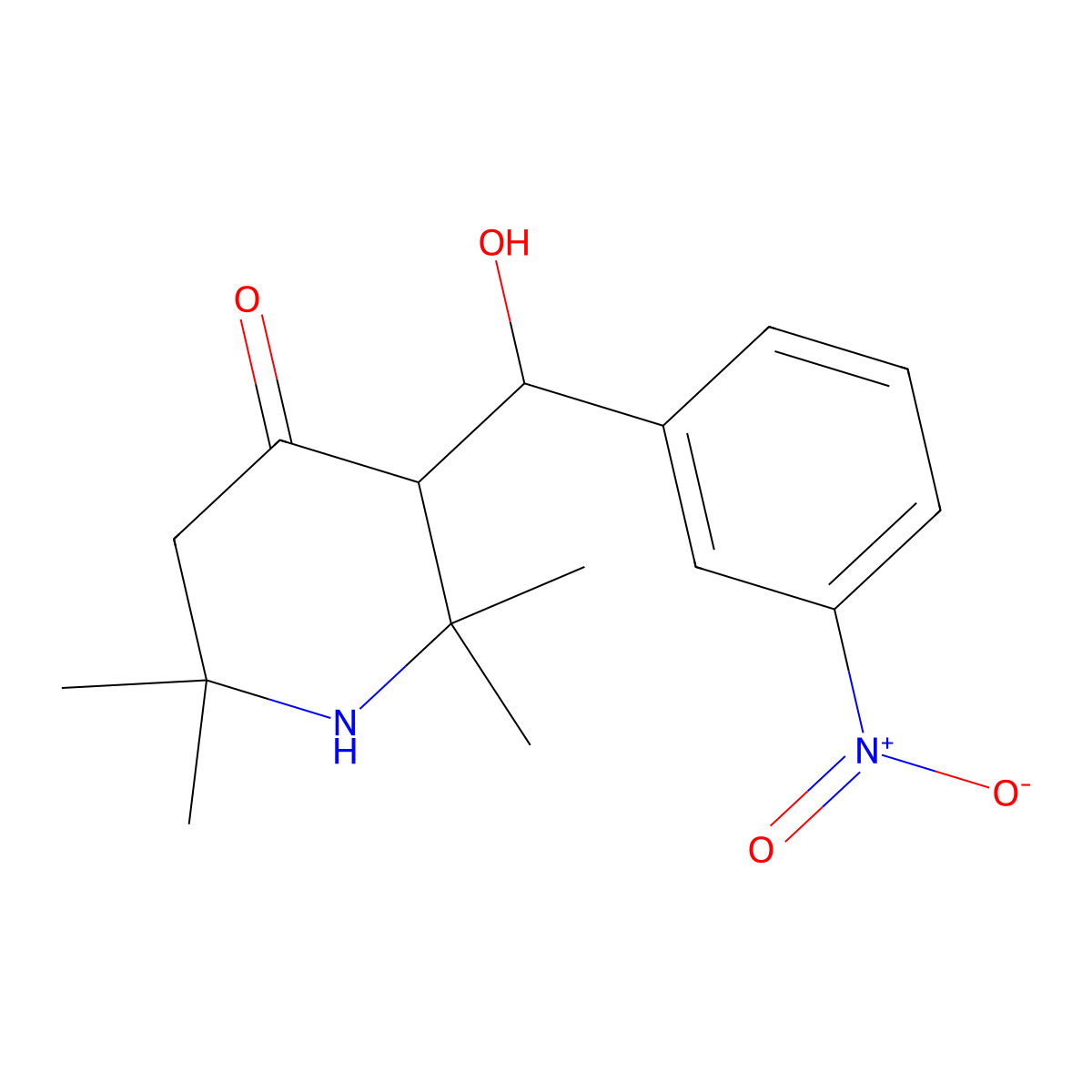 3-[Hydroxy(3-nitrophenyl)methyl]-2,2,6,6-tetramethyl-4-piperidinone molecular structure, CAS 50286-37-8