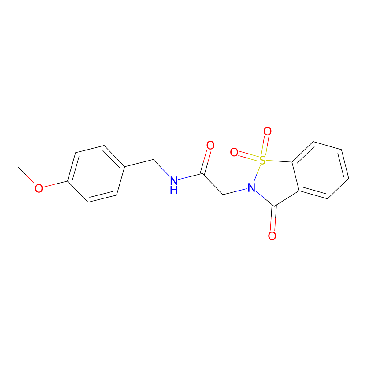 2-(1,1-dioxido-3-oxo-1,2-benzisothiazol-2(3H)-yl)-N-(4-methoxybenzyl)acetamide molecular structure, CAS 502884-57-3