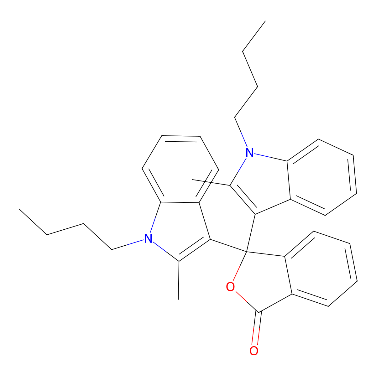 1(3H)-Isobenzofuranone, 3,3-bis(1-butyl-2-methyl-1H-indol-3-yl)- molecular structure, CAS 50292-91-6