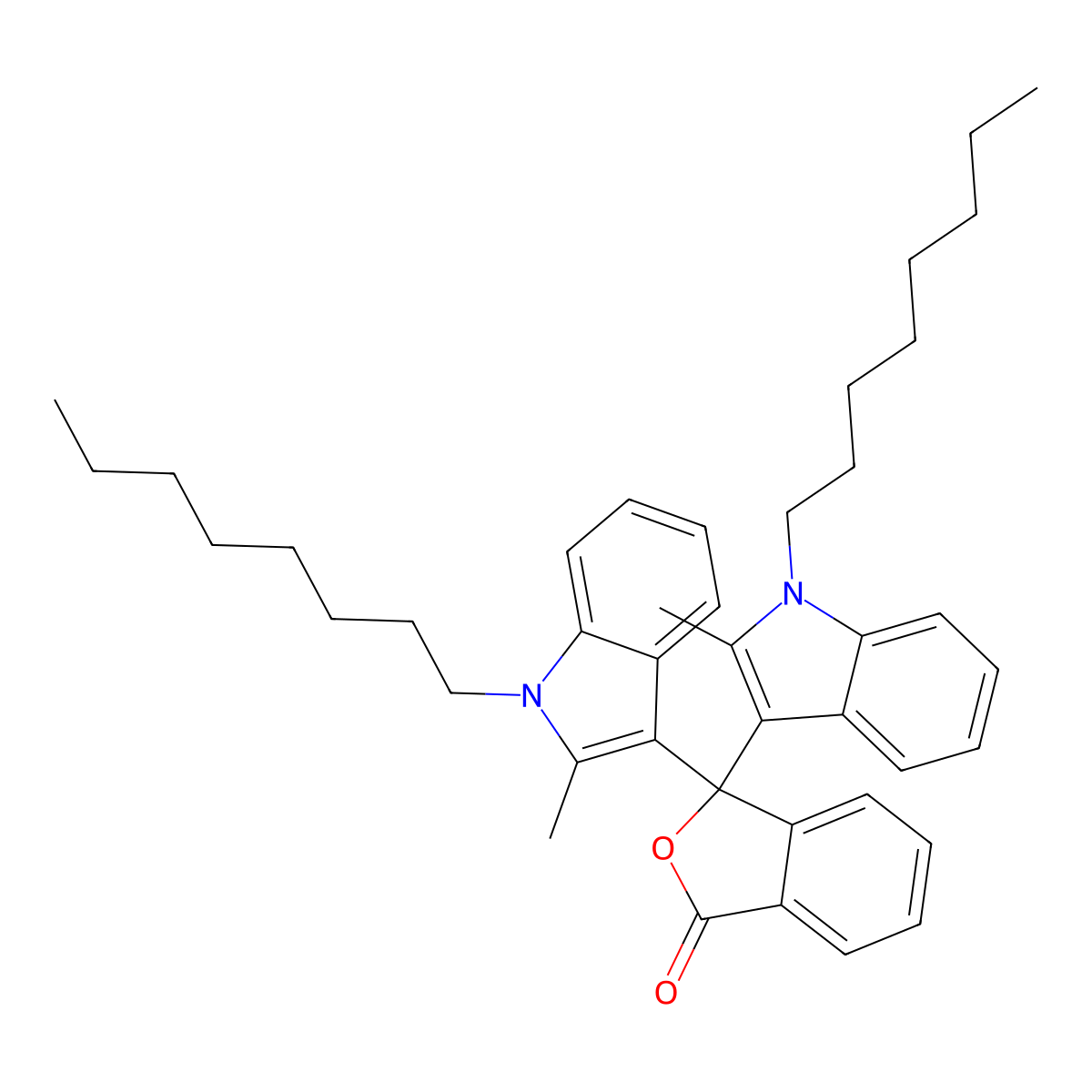 1(3H)-Isobenzofuranone, 3,3-bis(2-methyl-1-octyl-1H-indol-3-yl)- molecular structure, CAS 50292-95-0
