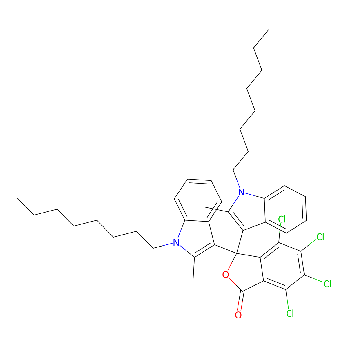 1(3H)-Isobenzofuranone, 4,5,6,7-tetrachloro-3,3-bis(2-methyl-1-octyl-1H-indol-3-yl)- molecular structure, CAS 50293-19-1