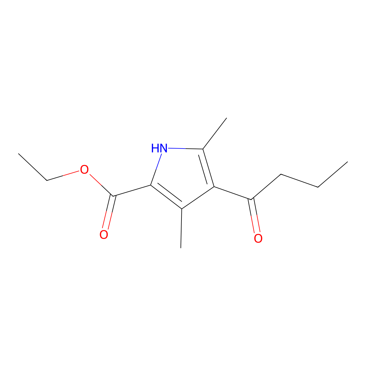 1H-Pyrrole-2-carboxylic acid, 3,5-dimethyl-4-(1-oxobutyl)-, ethyl ester molecular structure, CAS 50296-58-7