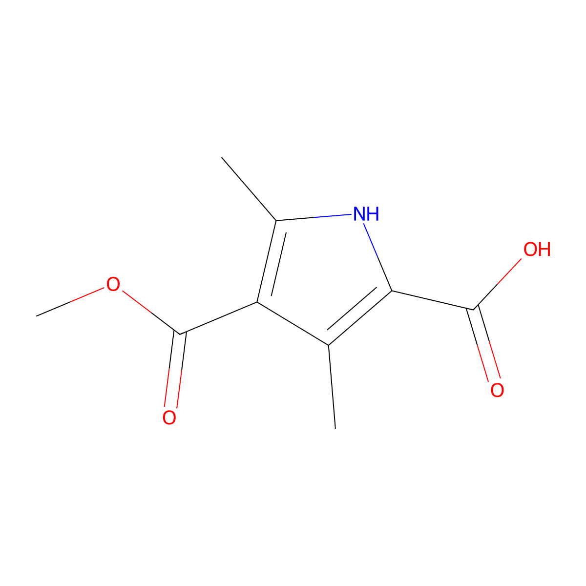 3,5-Dimethyl-1H-pyrrole-2,4-dicarboxylic acid 4-methyl ester molecular structure, CAS 50296-60-1