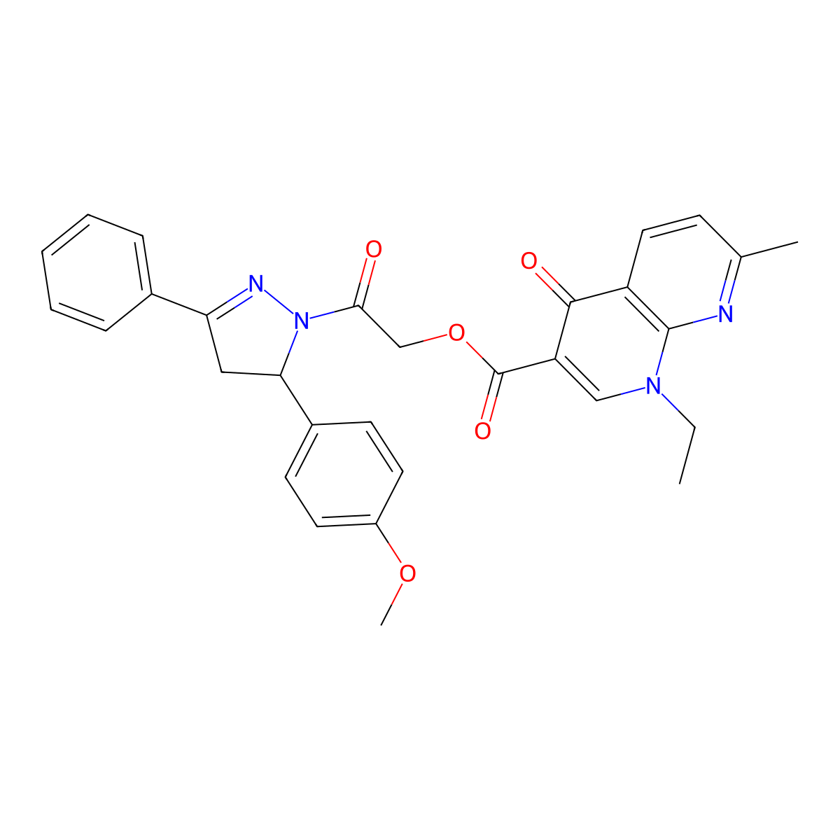 2-[5-(4-methoxyphenyl)-3-phenyl-4,5-dihydro-1H-pyrazol-1-yl]-2-oxoethyl 1-ethyl-7-methyl-4-oxo-1,4-dihydro-1,8-naphthyridine-3-carboxylate molecular structure, CAS 502995-31-5