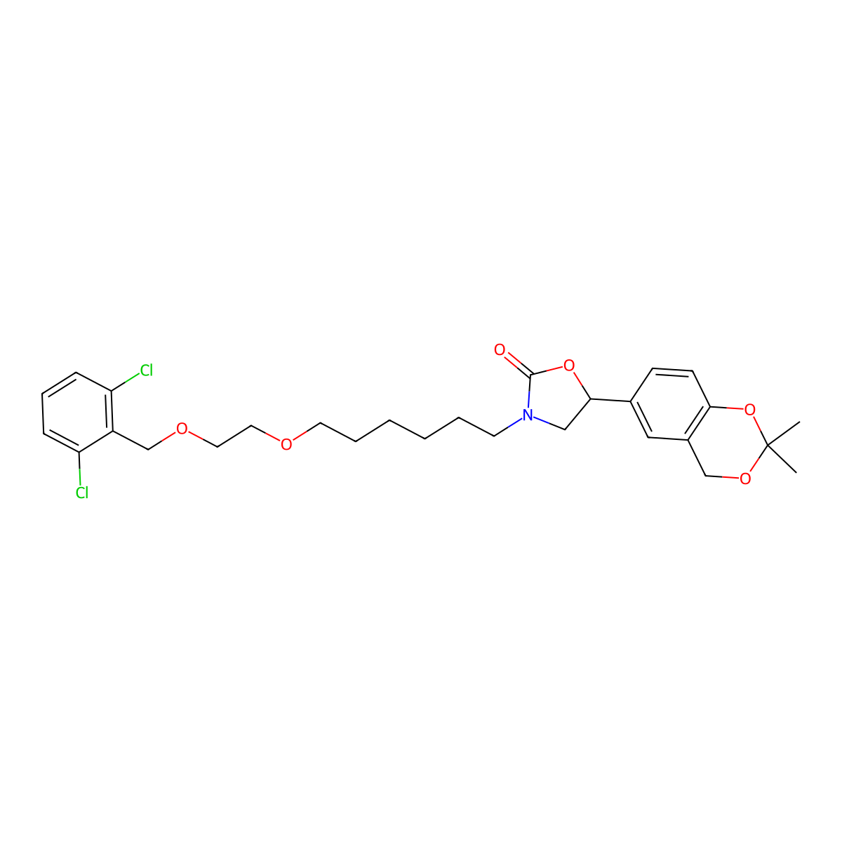 (5R)-3-(6-(2-((2,6-dichlorophenyl)methoxy)ethoxy)hexyl)-5-(2,2-dimethyl-4H-1,3-benzodioxin-6-yl)-1,3-oxazolidin-2-one molecular structure, CAS 503068-36-8