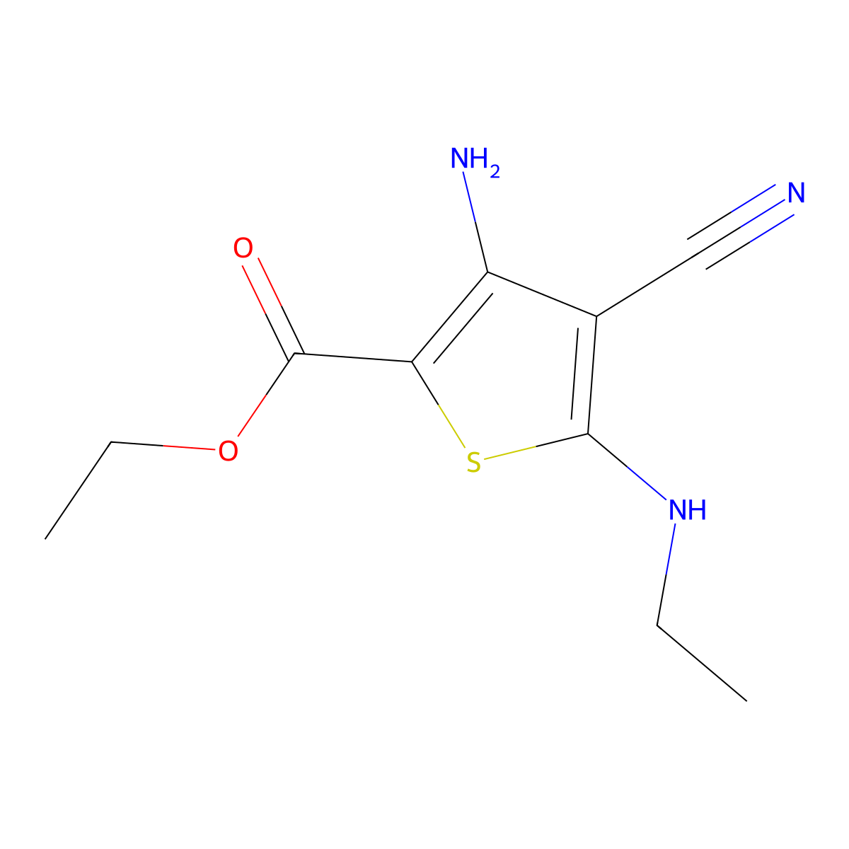 Ethyl 3-amino-4-cyano-5-(ethylamino)thiophene-2-carboxylate molecular structure, CAS 503087-17-0