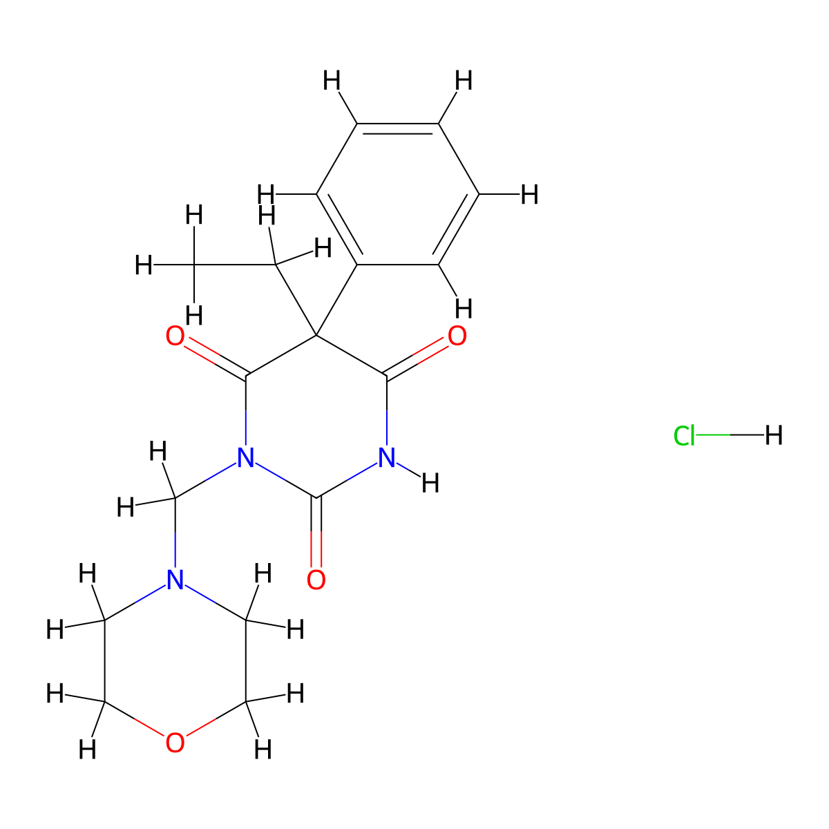 Barbituric acid, 5-ethyl-1-(morpholinomethyl)-5-phenyl-, hydrochloride molecular structure, CAS 50309-45-0